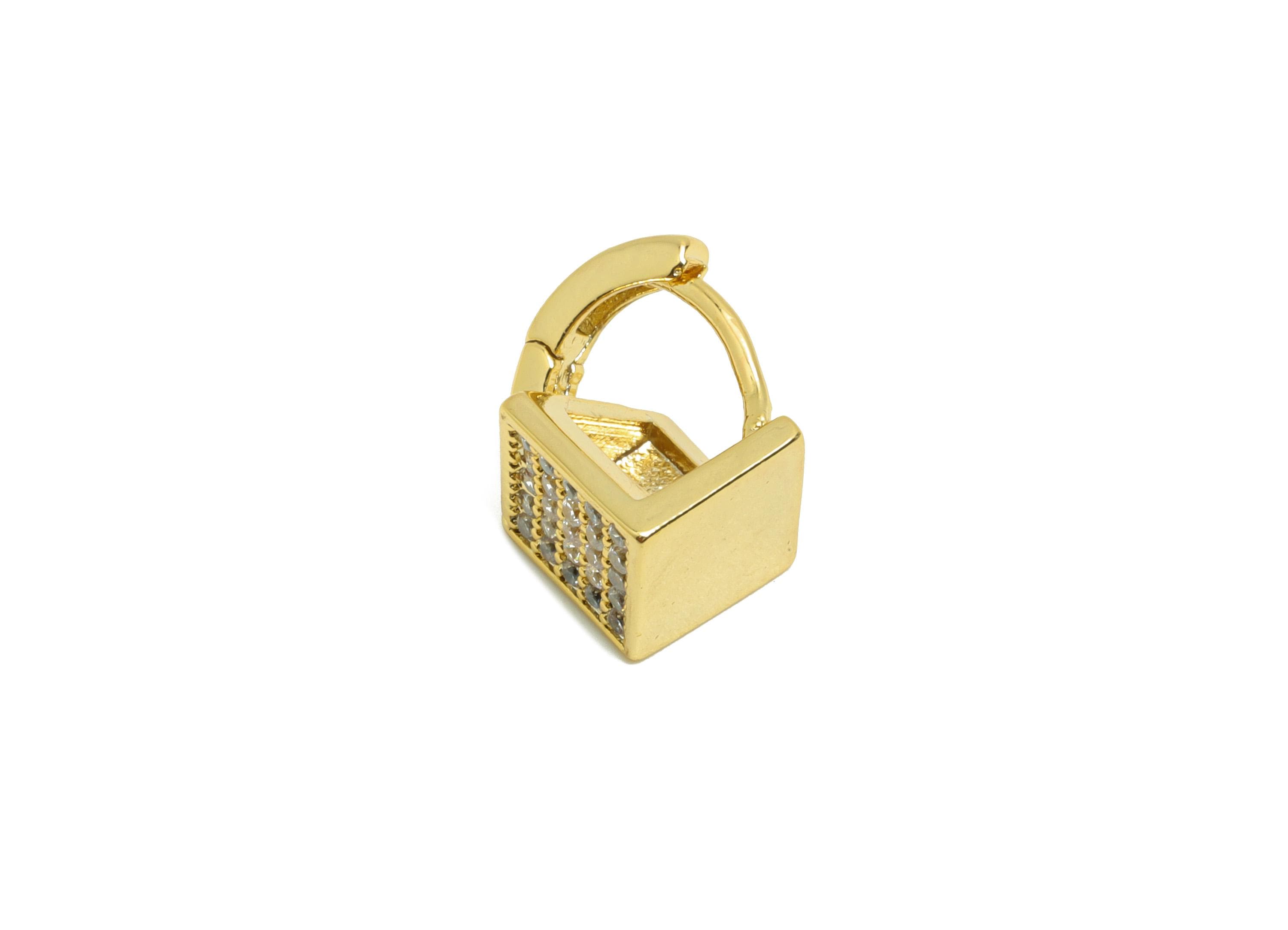 Brass Cube Hoop Earring - Gold Zircon Square Earring - CZ Cube Huggie Hoop Earring Clasps- 18K Real Gold Plating - 12.3x12x7.4mm - RGP8790 - DOMEDBAZAAR