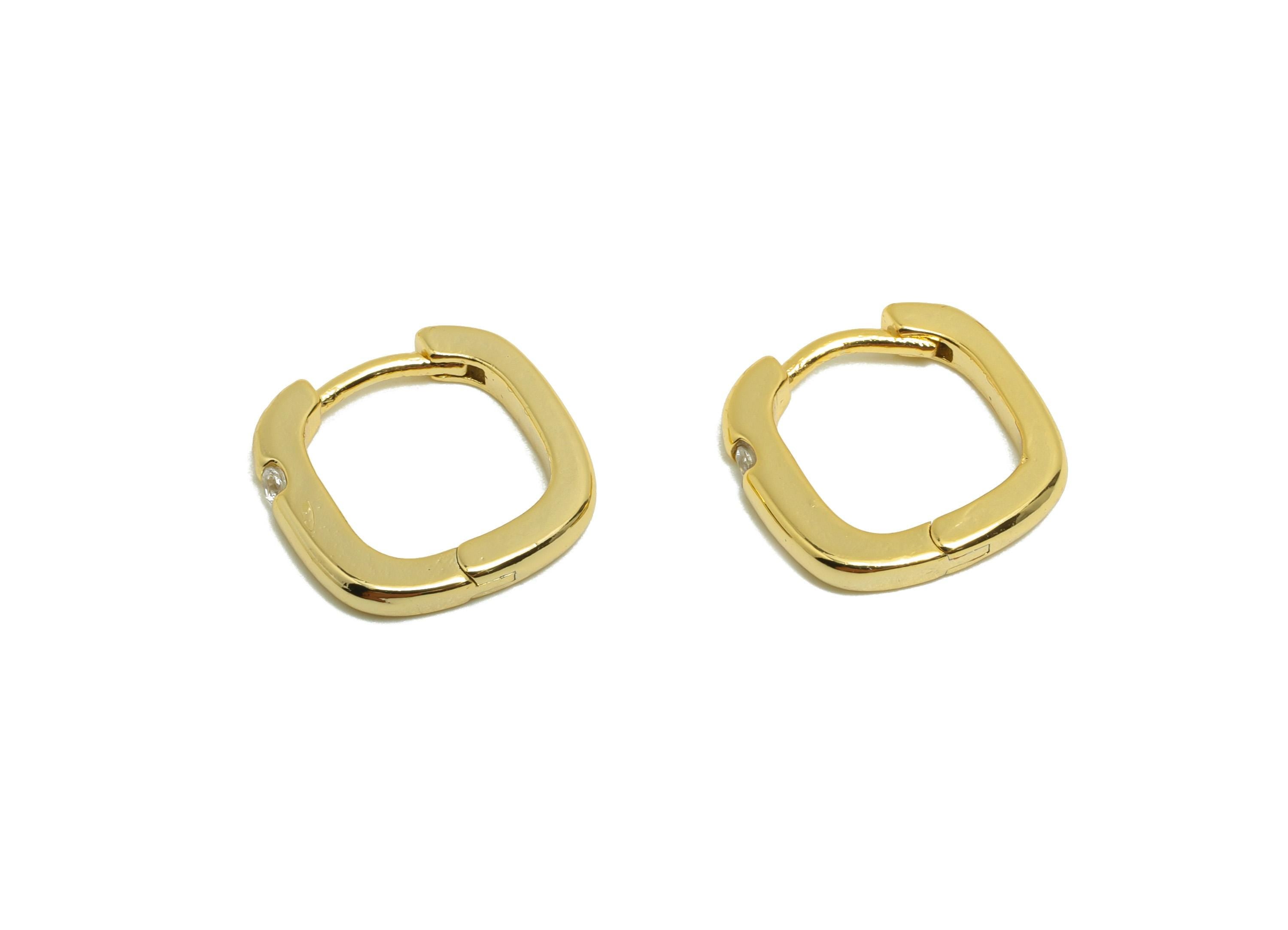 Brass Square Huggie Earring - Gold Zircon Earring for Women - Daily Wear Hoop Ear Clasp - 18K Real Gold Plating - 13.9x13.5x2.3mm - RGP8791 - DOMEDBAZAAR