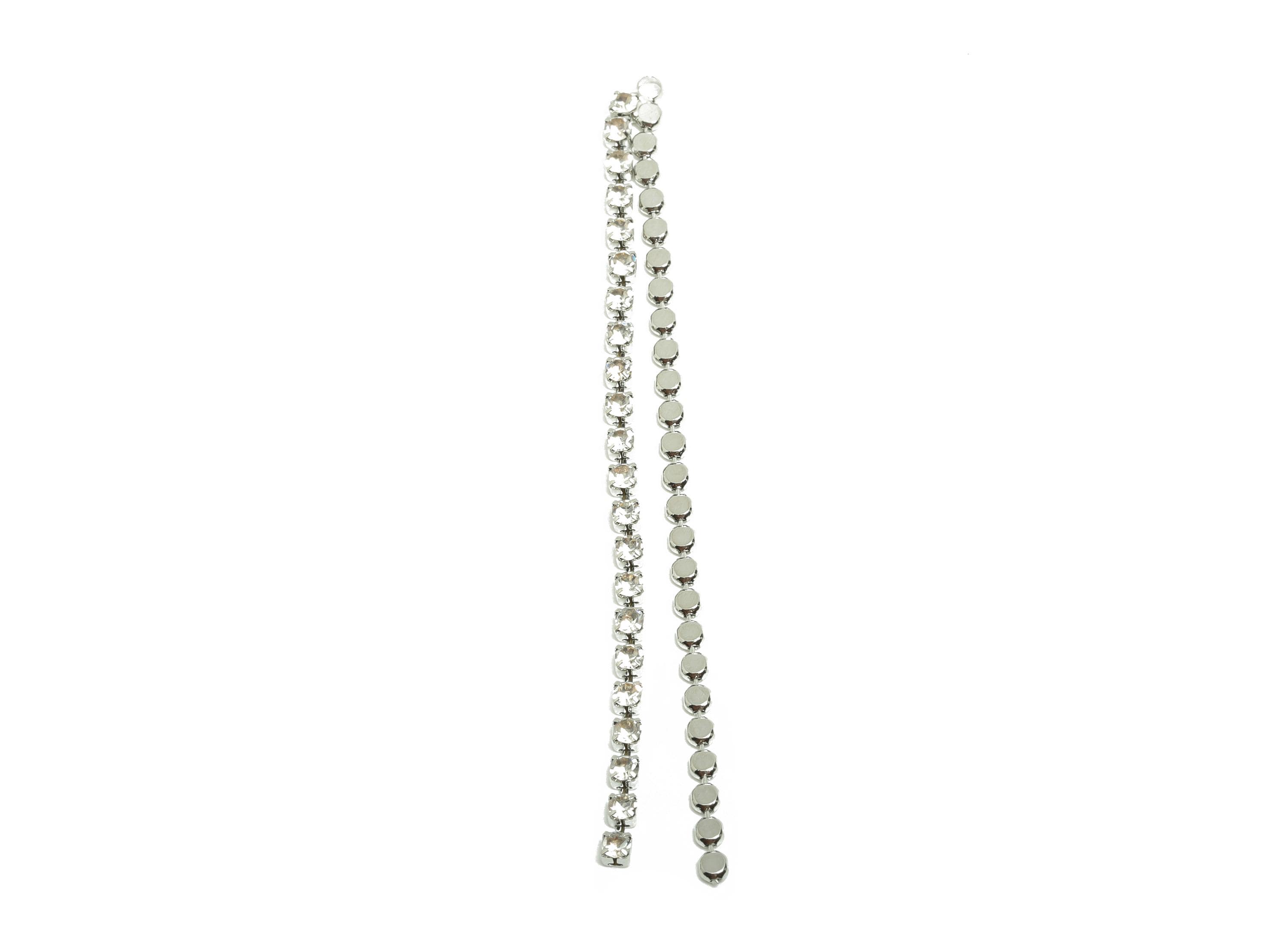 Brass CZ Tassel Earring Charm - Brass Tassel Wire Earring Charm - Cubic Zircon Charm - 18K Real White Gold Plated - 70x4x1mm - RGP10004 - DOMEDBAZAAR