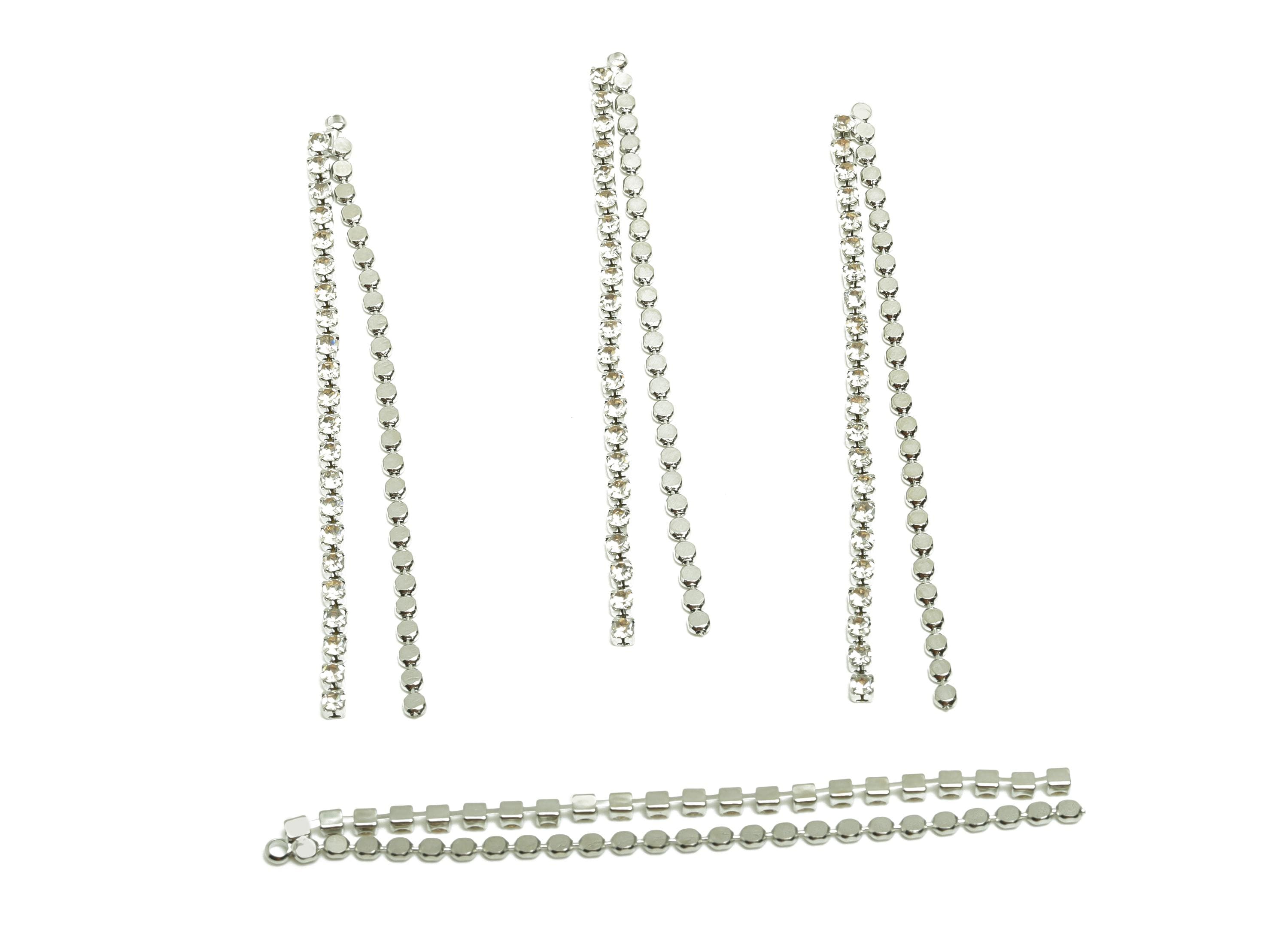 Brass CZ Tassel Earring Charm - Brass Tassel Wire Earring Charm - Cubic Zircon Charm - 18K Real White Gold Plated - 70x4x1mm - RGP10004 - DOMEDBAZAAR