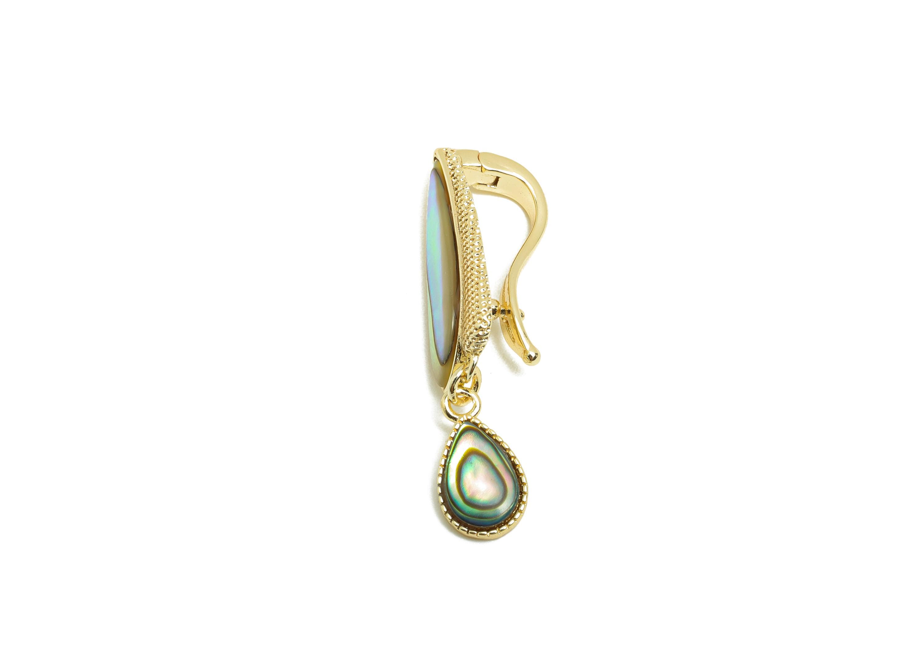 Brass Shell Clasp Charm - Abalone Shells Charm - Brass Teardrop Clasp - Gold Jewelry - 18K Real Gold Plating - 30x8.5x8mm - RGP9977 - DOMEDBAZAAR