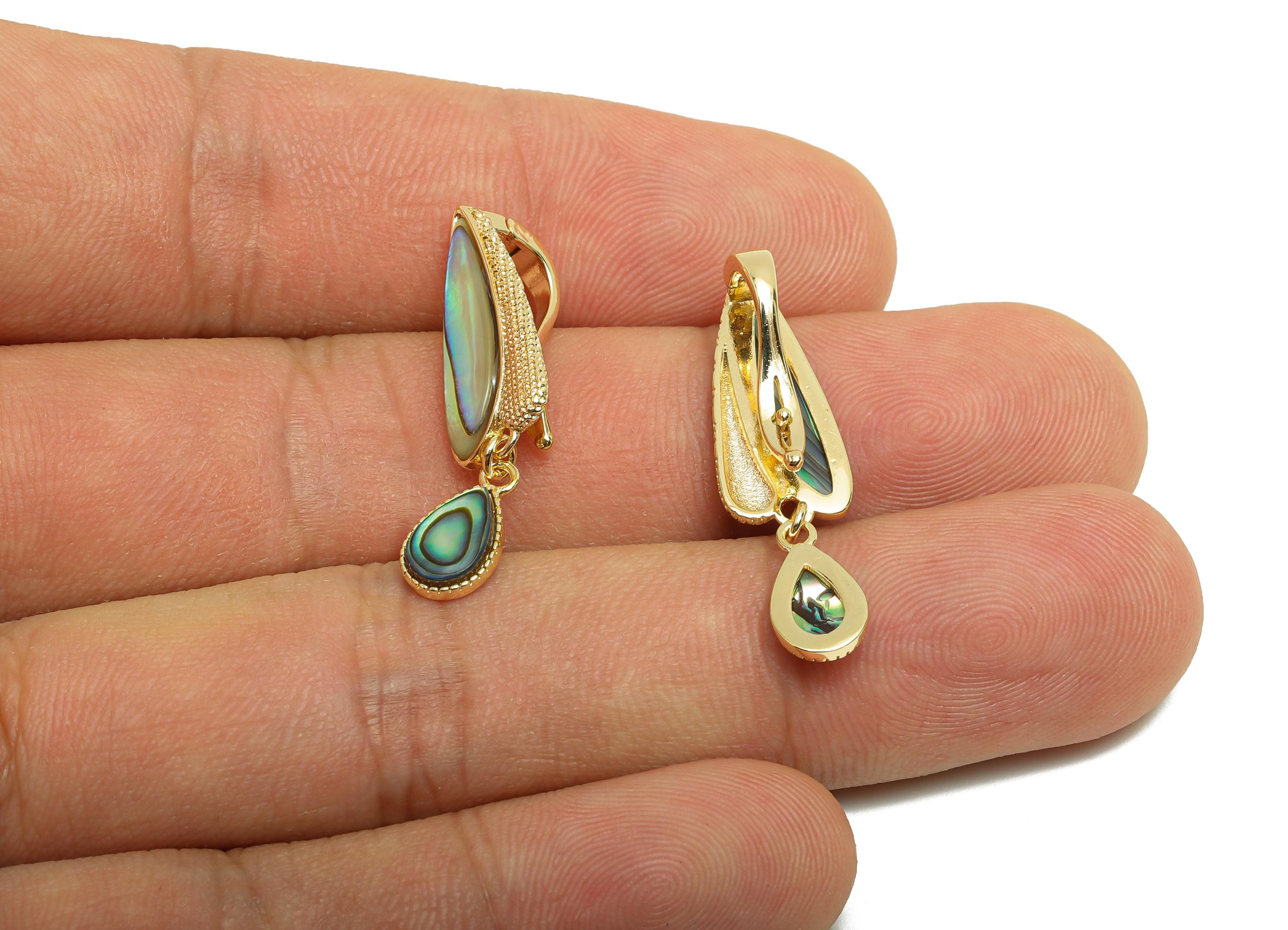 Brass Shell Clasp Charm - Abalone Shells Charm - Brass Teardrop Clasp - Gold Jewelry - 18K Real Gold Plating - 30x8.5x8mm - RGP9977 - DOMEDBAZAAR