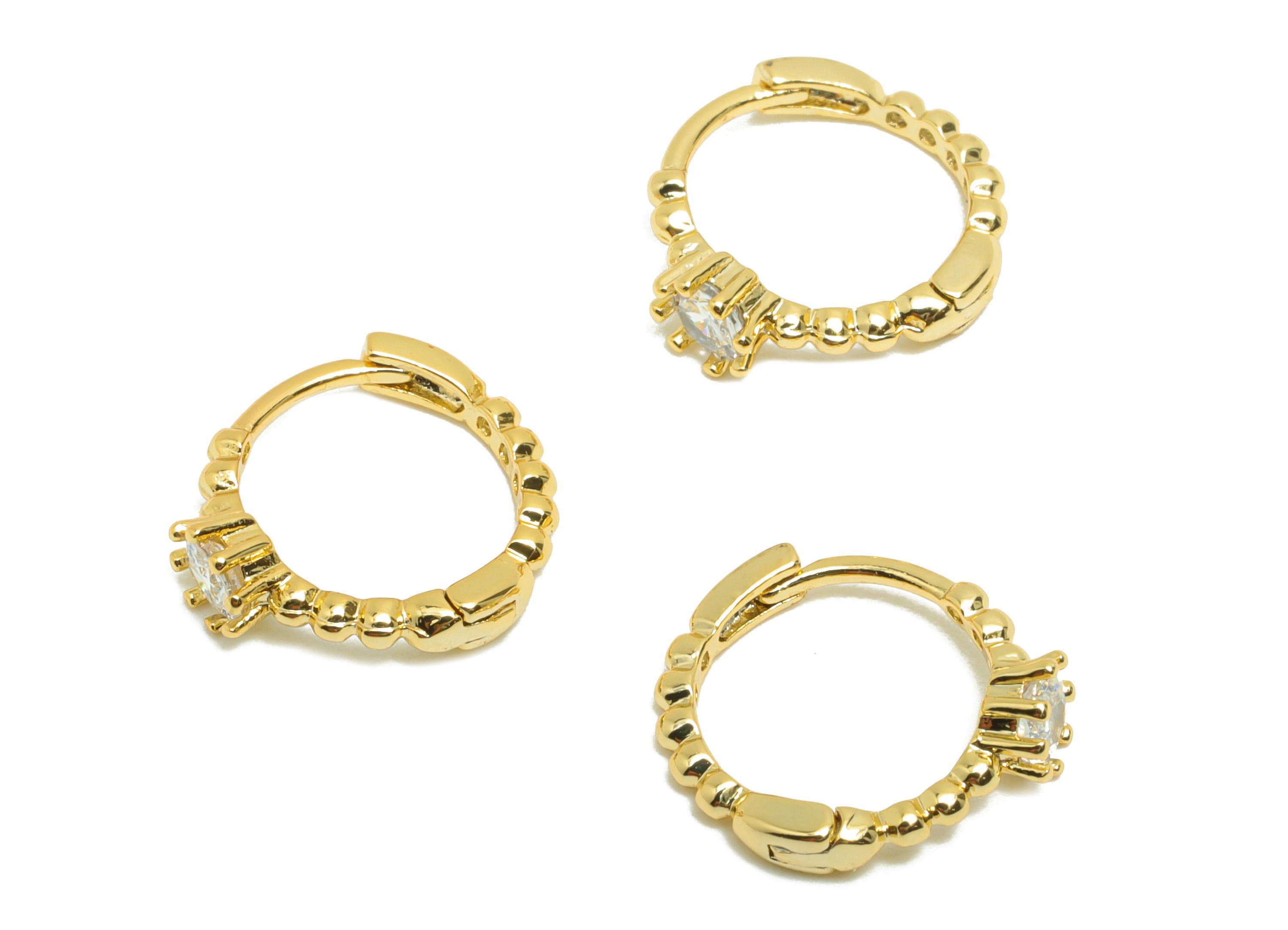 Brass Ball Hoop Earring - Gold Beads Huggie Earring for Girl's - Zircon Daily Wear Earring - 18K Real Gold Plated - 12.7x11.4x3.7mm- RGP8797 - DOMEDBAZAAR