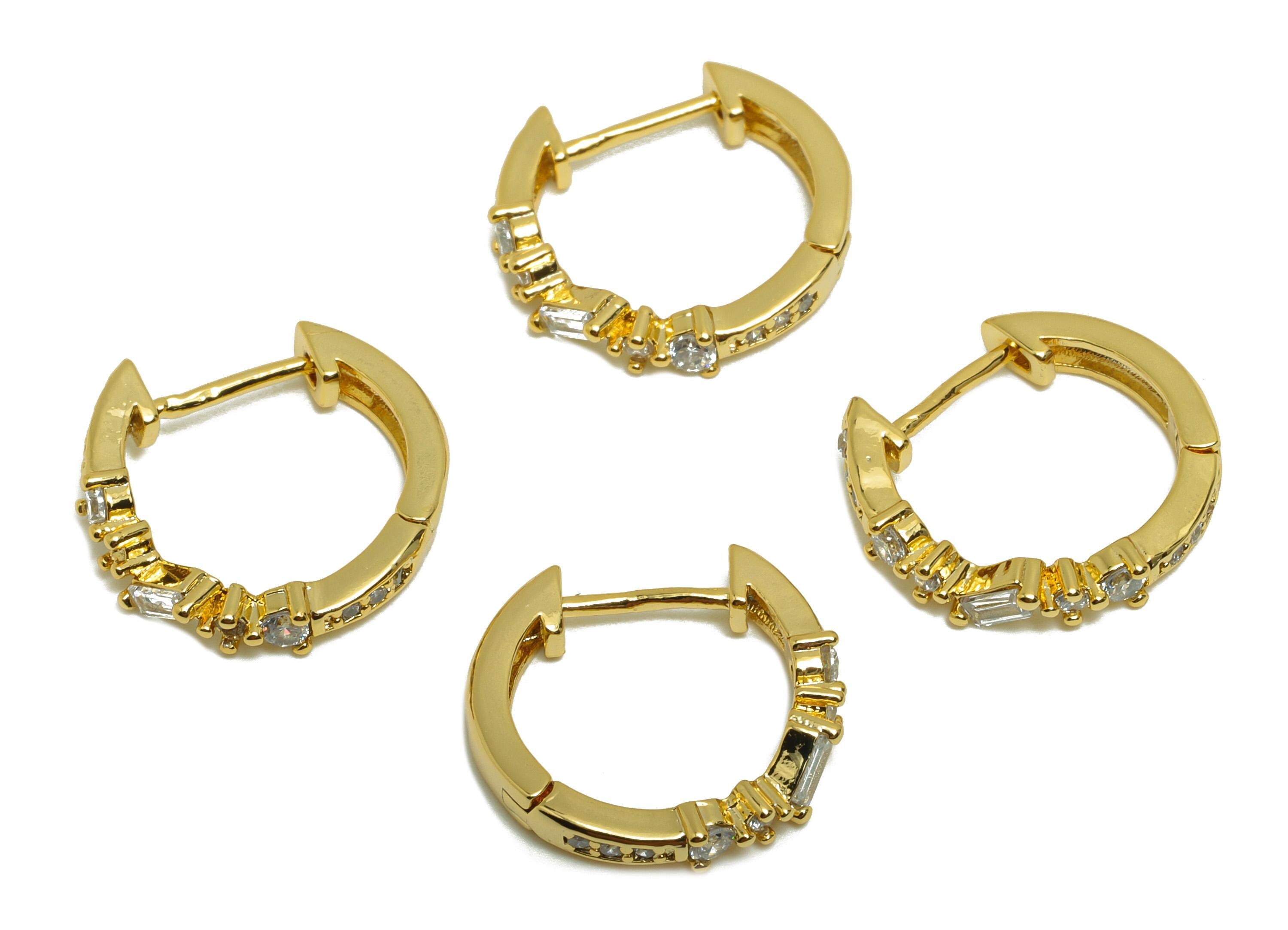 Brass Huggie Hoop Earring - Geometry Zircon Earring for Women - Gold Daily Wear Ear Clasp - 18K Real Gold Plating -15.6x15.3x3.03mm- RGP8799 - DOMEDBAZAAR