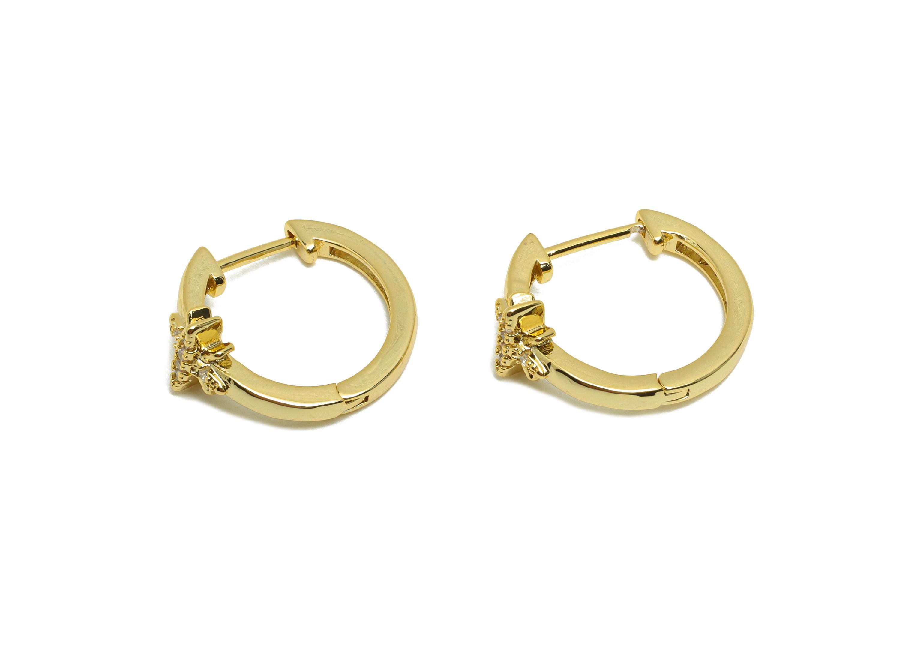 Brass Huggie Hoop Earring - Zircon North Star Earring for Women - Gold Daily Wear Ear Clasp - 18K Real Gold Plating - 18.7x17x7.7mm- RGP8801 - DOMEDBAZAAR