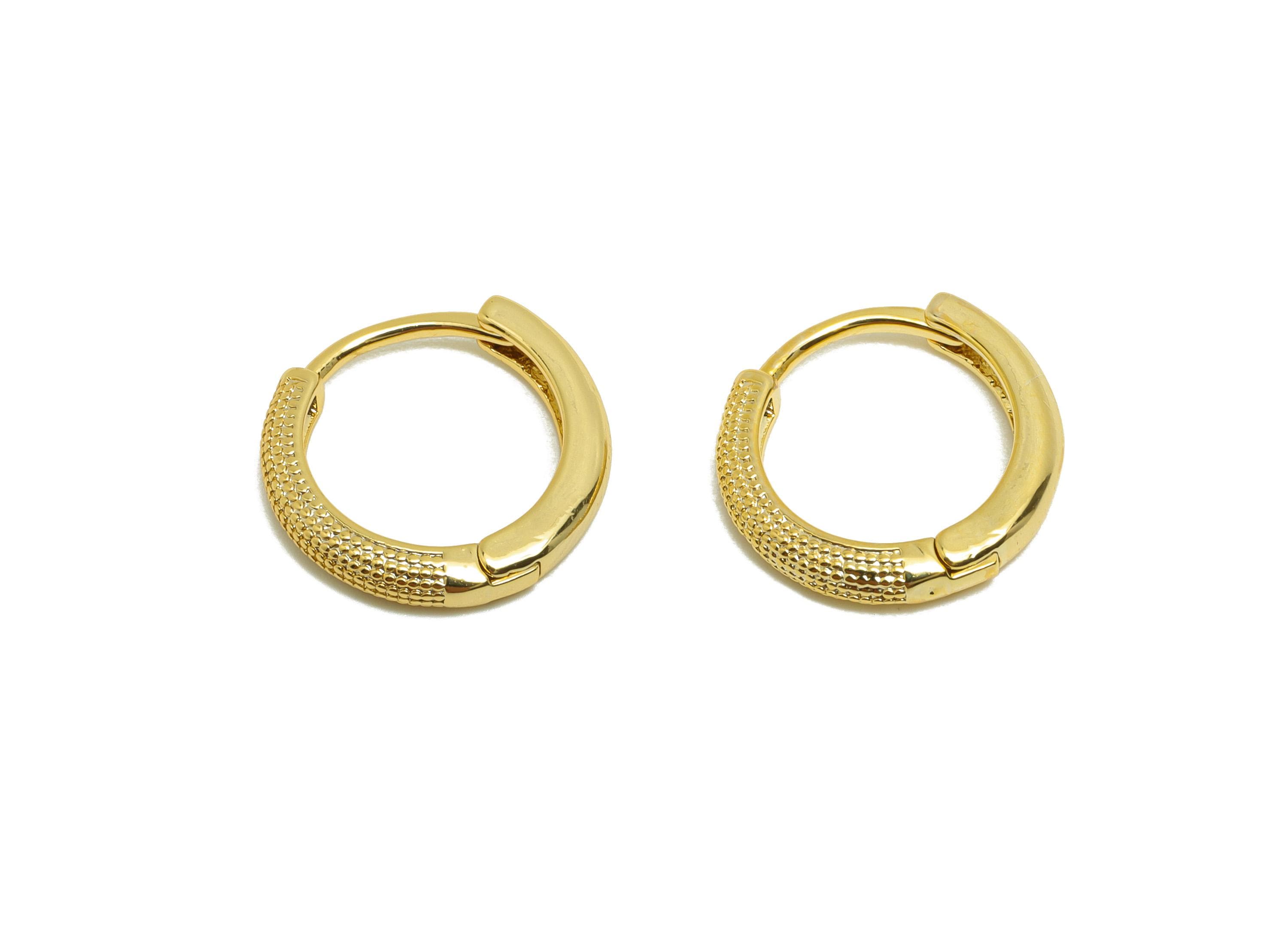 Brass Textured Hoop Earring - Gold Huggie Earring for Women - Daily Wear Earring Clasps - 18K Real Gold Plating - 14.7x14.2x2.4mm - RGP8803 - DOMEDBAZAAR
