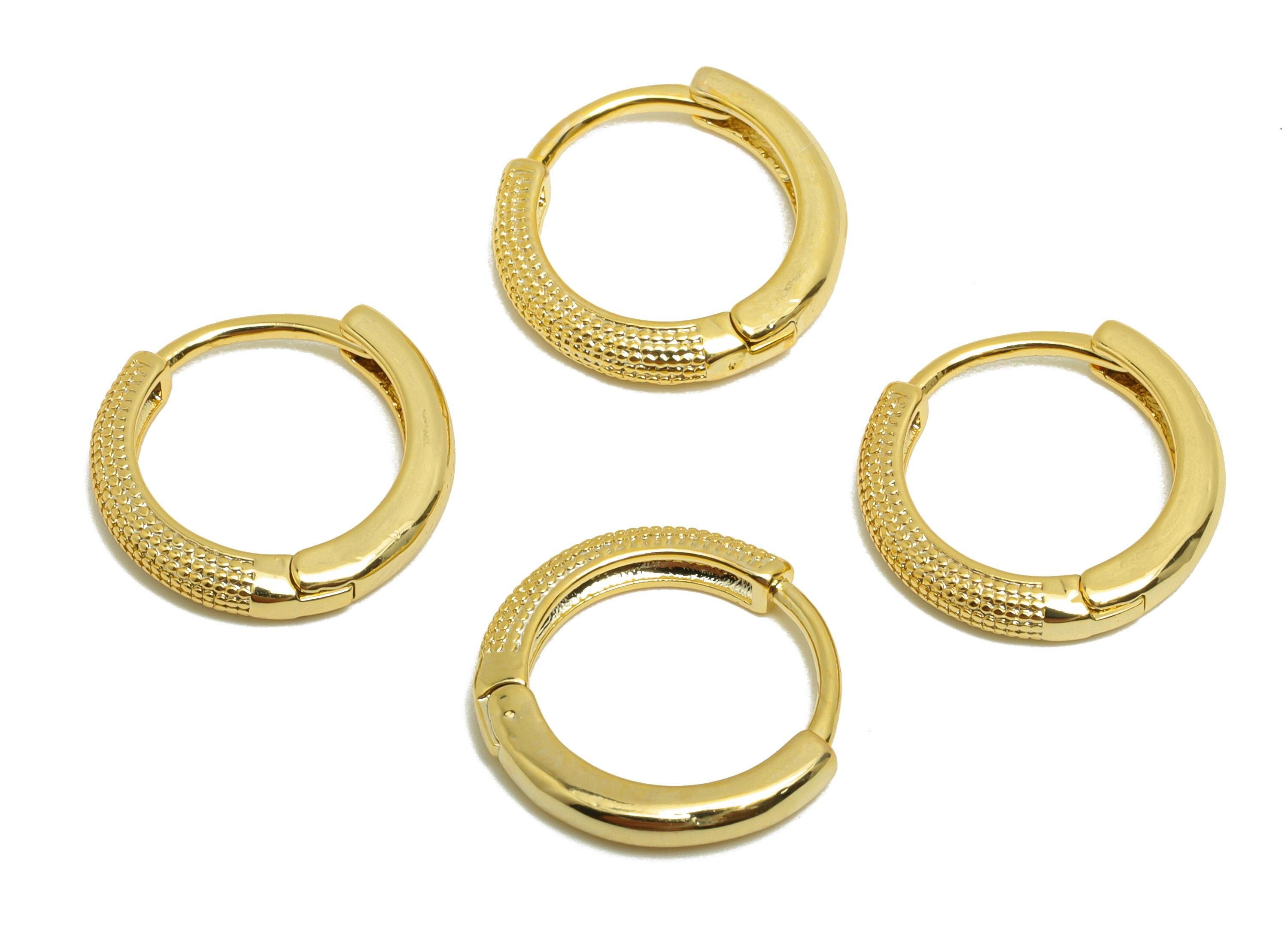 Brass Textured Hoop Earring - Gold Huggie Earring for Women - Daily Wear Earring Clasps - 18K Real Gold Plating - 14.7x14.2x2.4mm - RGP8803 - DOMEDBAZAAR