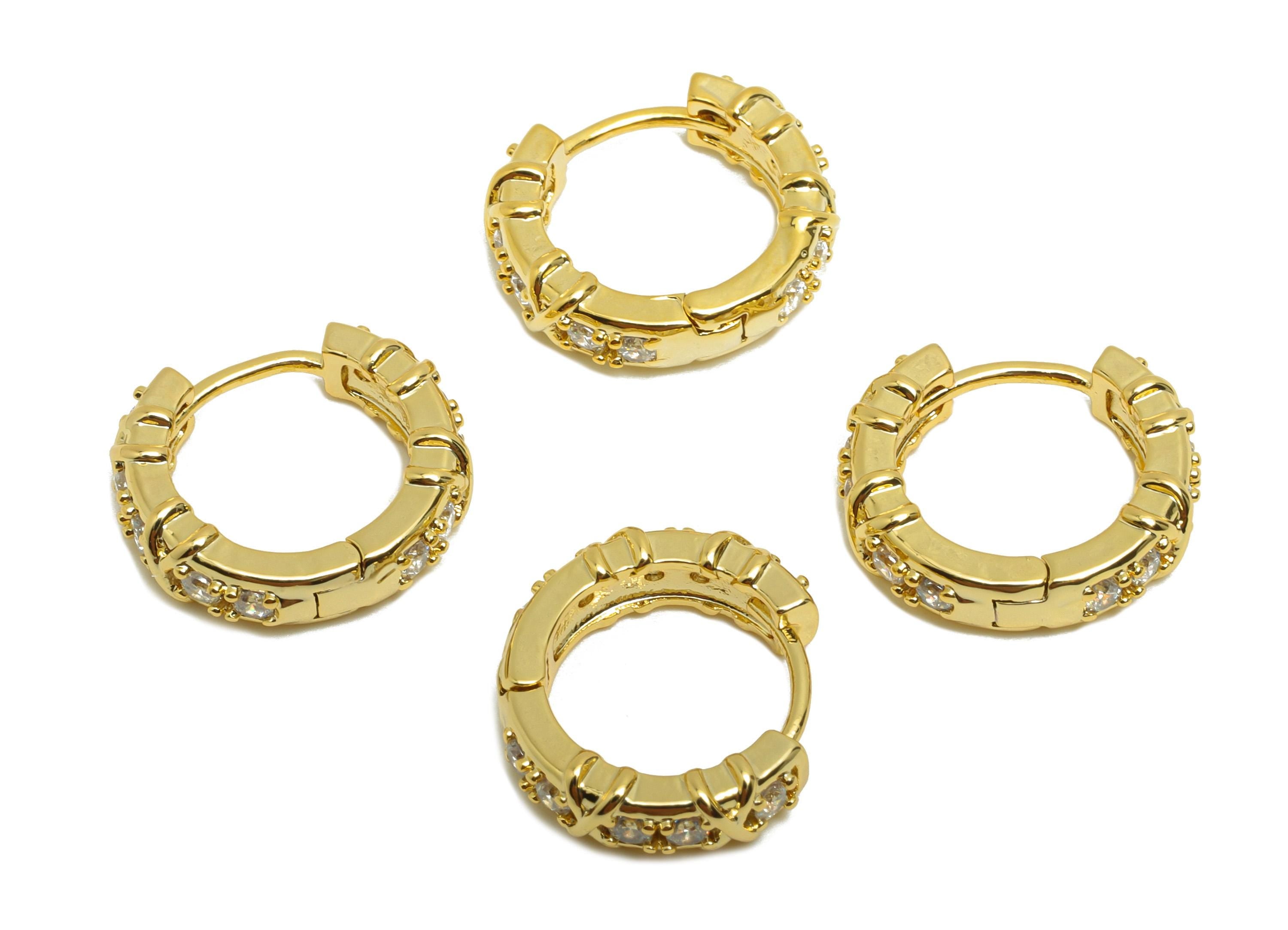 Brass Huggie Hoop Earring - Geometry Zircon Earring for Women - Gold Daily Wear Ear Clasp - 18K Real Gold Plating -15.5x13.5x4.4mm - RGP8805 - DOMEDBAZAAR