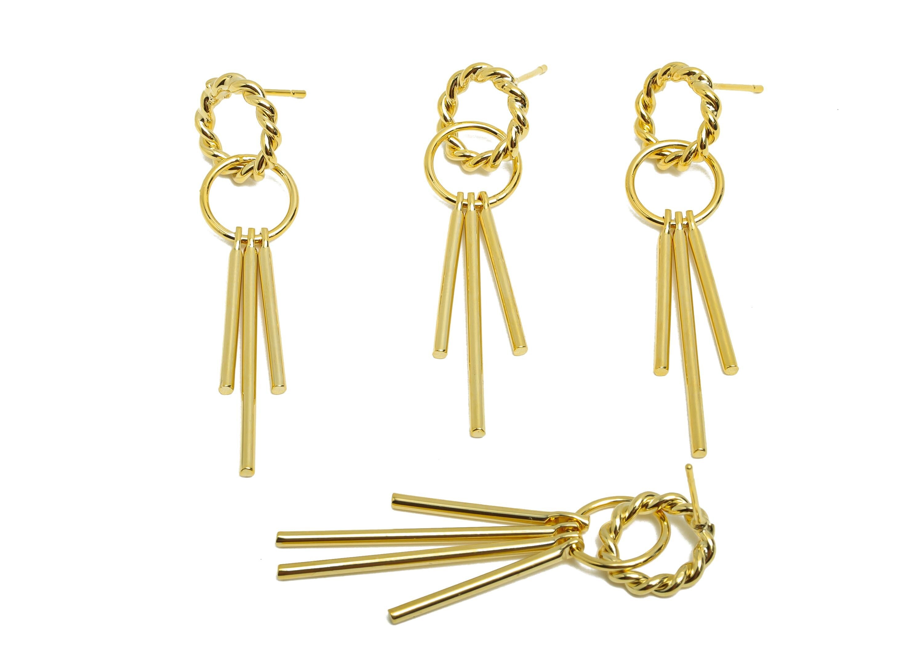Brass Round Fringe Ear - Twisted Circle Earring Stud for Women - Gold Dangle Earring Post - 18K Real Gold Plated-47.27x11.73x1.59mm- RGP8708 - DOMEDBAZAAR
