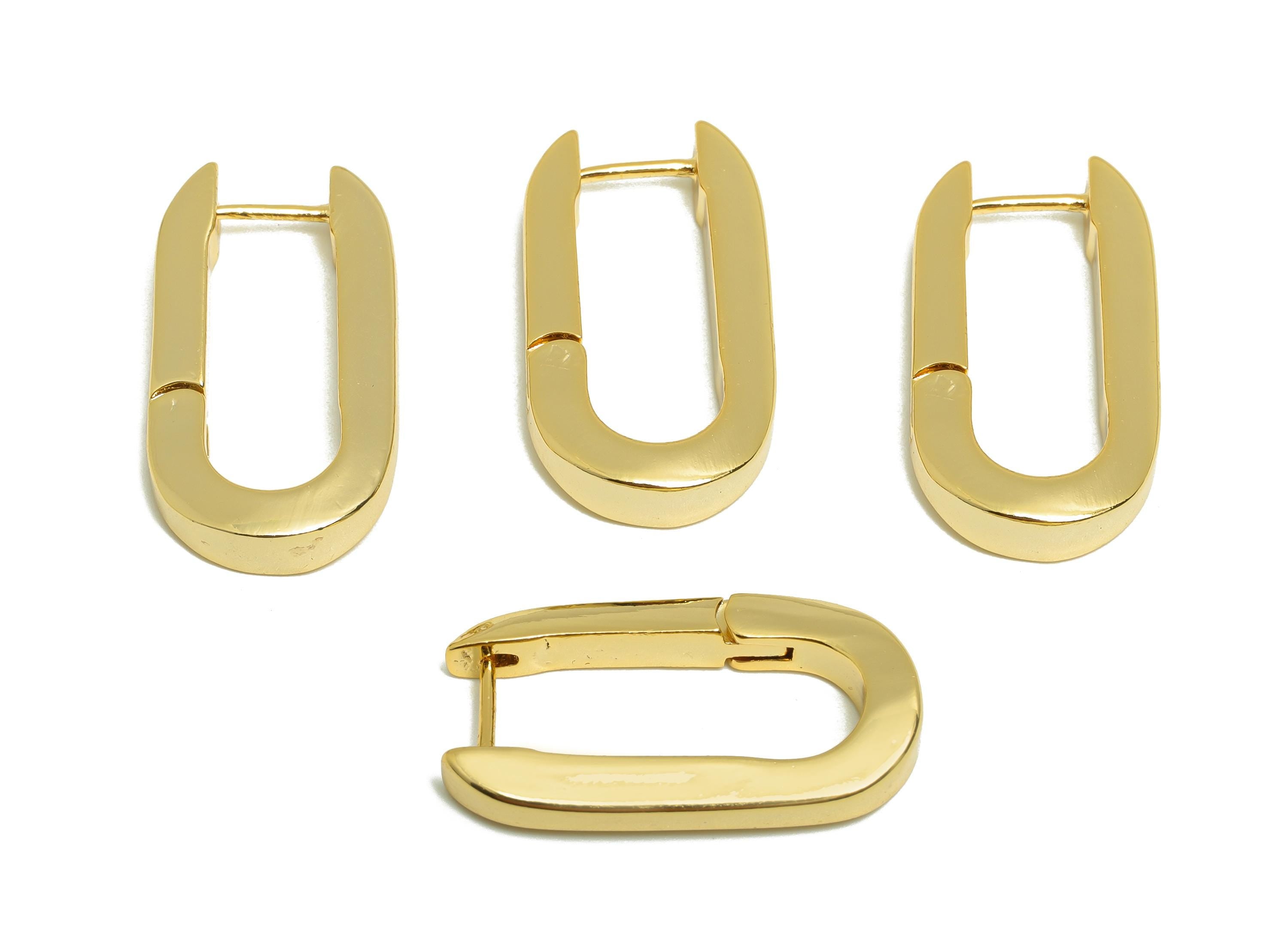 Brass Rectangle Oval Earring - Gold U Huggie Earring for Girl - Daily Wear Hoop Earring - 18K Real Gold Plated - 26.68x14.33x3.63mm -RGP9041 - DOMEDBAZAAR