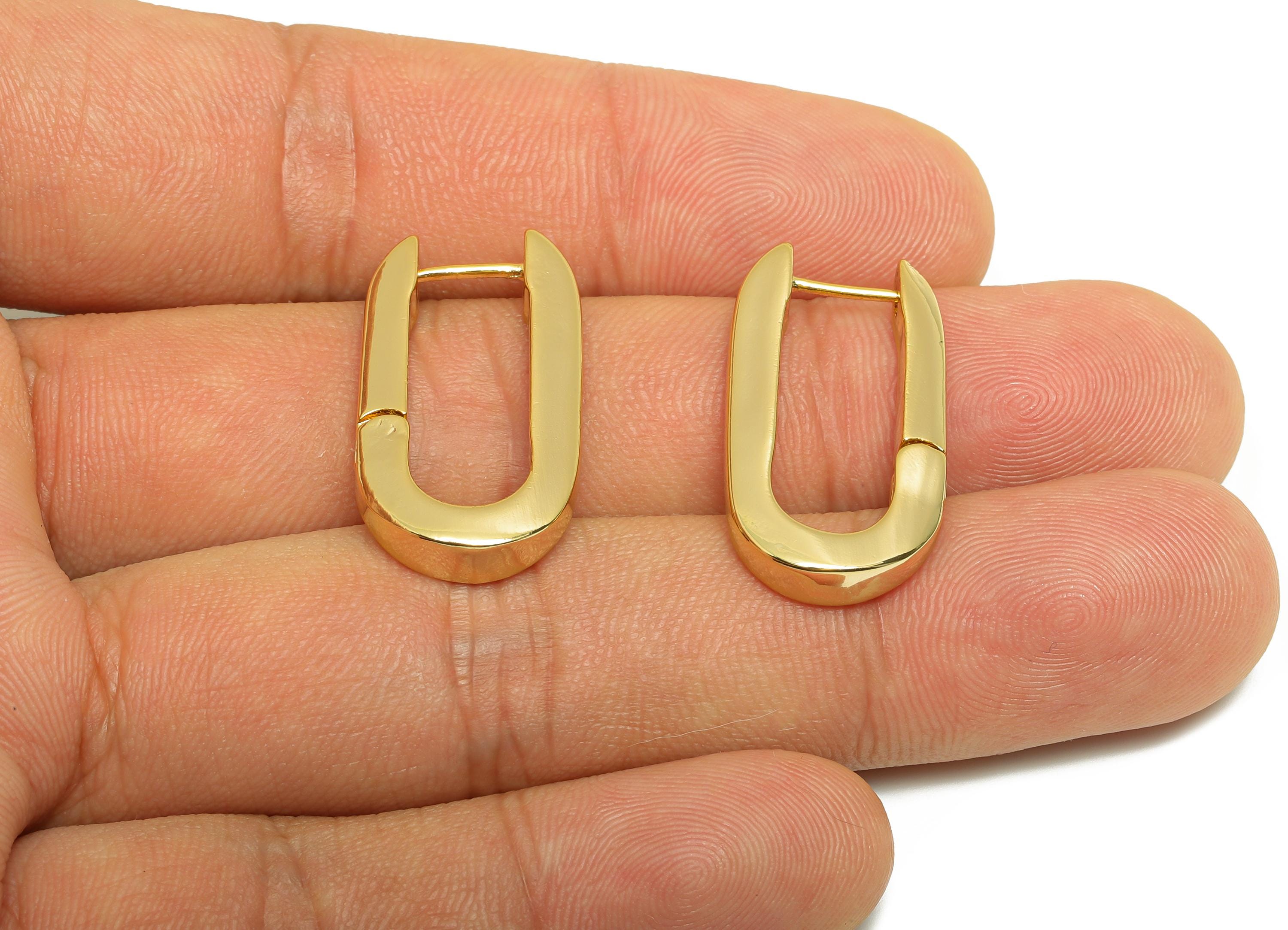 Brass Rectangle Oval Earring - Gold U Huggie Earring for Girl - Daily Wear Hoop Earring - 18K Real Gold Plated - 26.68x14.33x3.63mm -RGP9041 - DOMEDBAZAAR