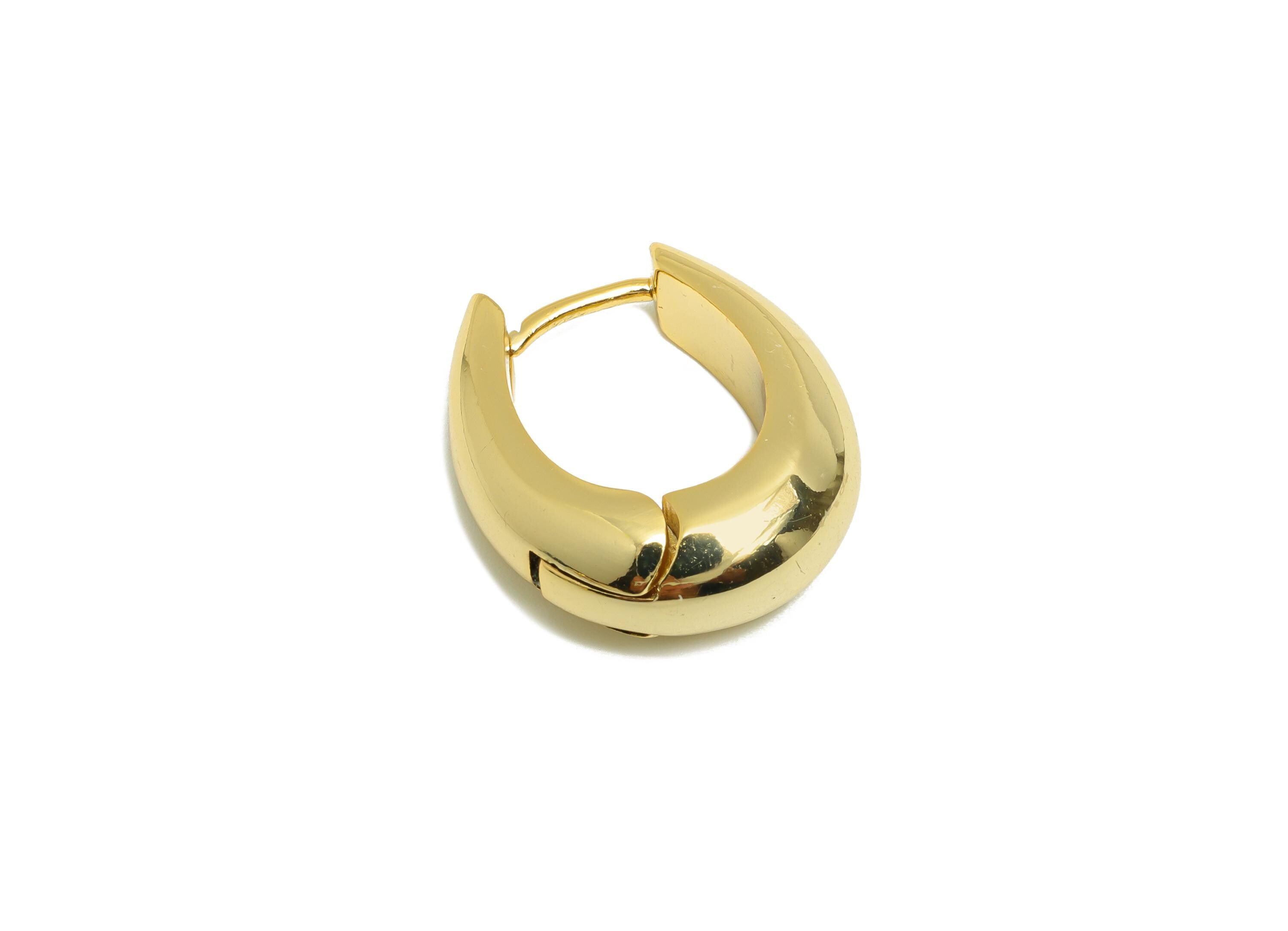 Brass Oval Hoop Earring - Gold Thick Huggie Earring - Minimalist Daily Wear Earring - 18K Real Gold Plating - 21.26x18.45x4.7mm - RGP9042 - DOMEDBAZAAR