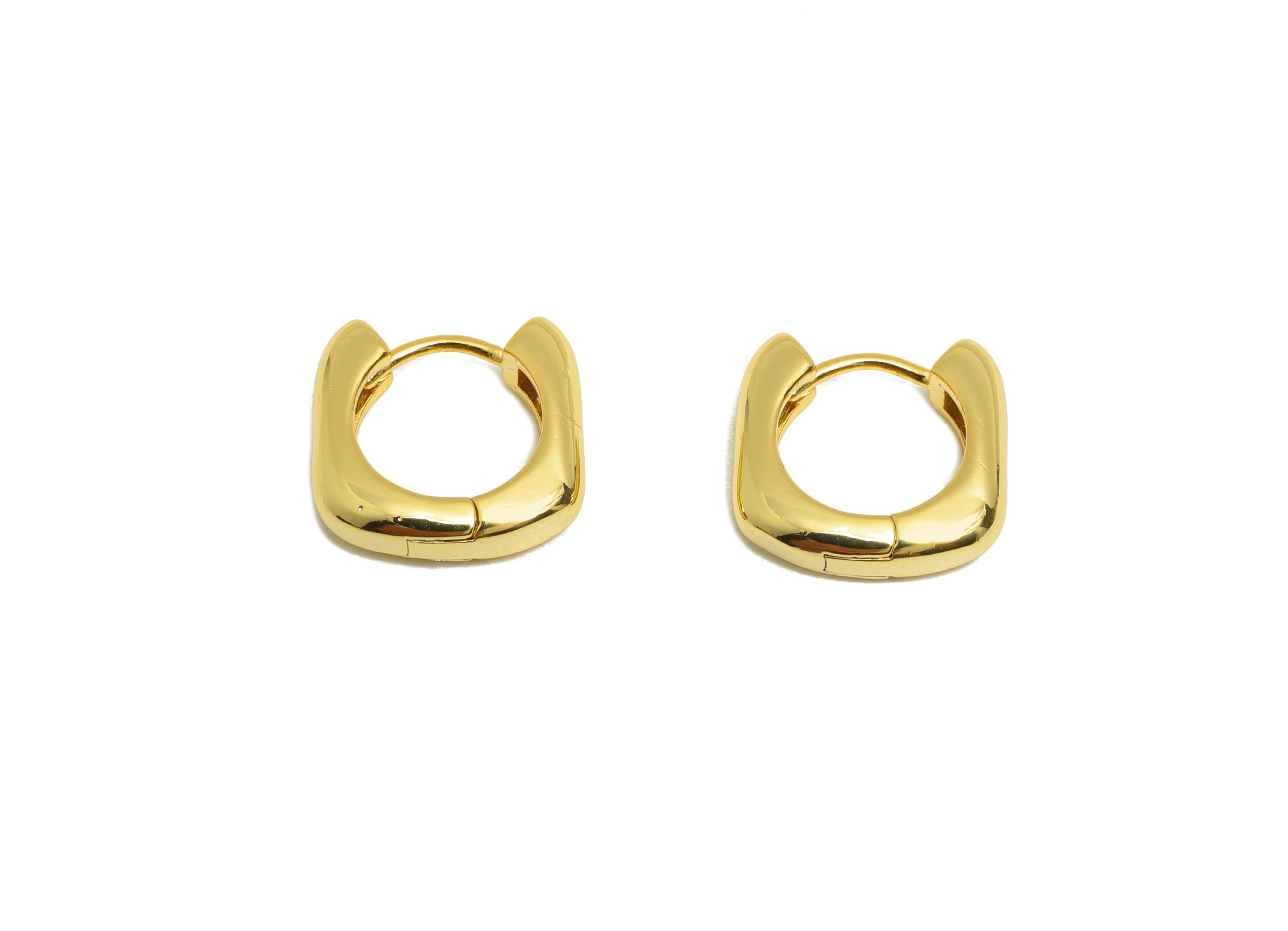 Brass Tiny Square Earring - Gold Huggie Earring for Girl's - Mini Square Daily Wear Ear - 18K Real Gold Plated - 11.38x11.72x2.97mm- RGP9046 - DOMEDBAZAAR