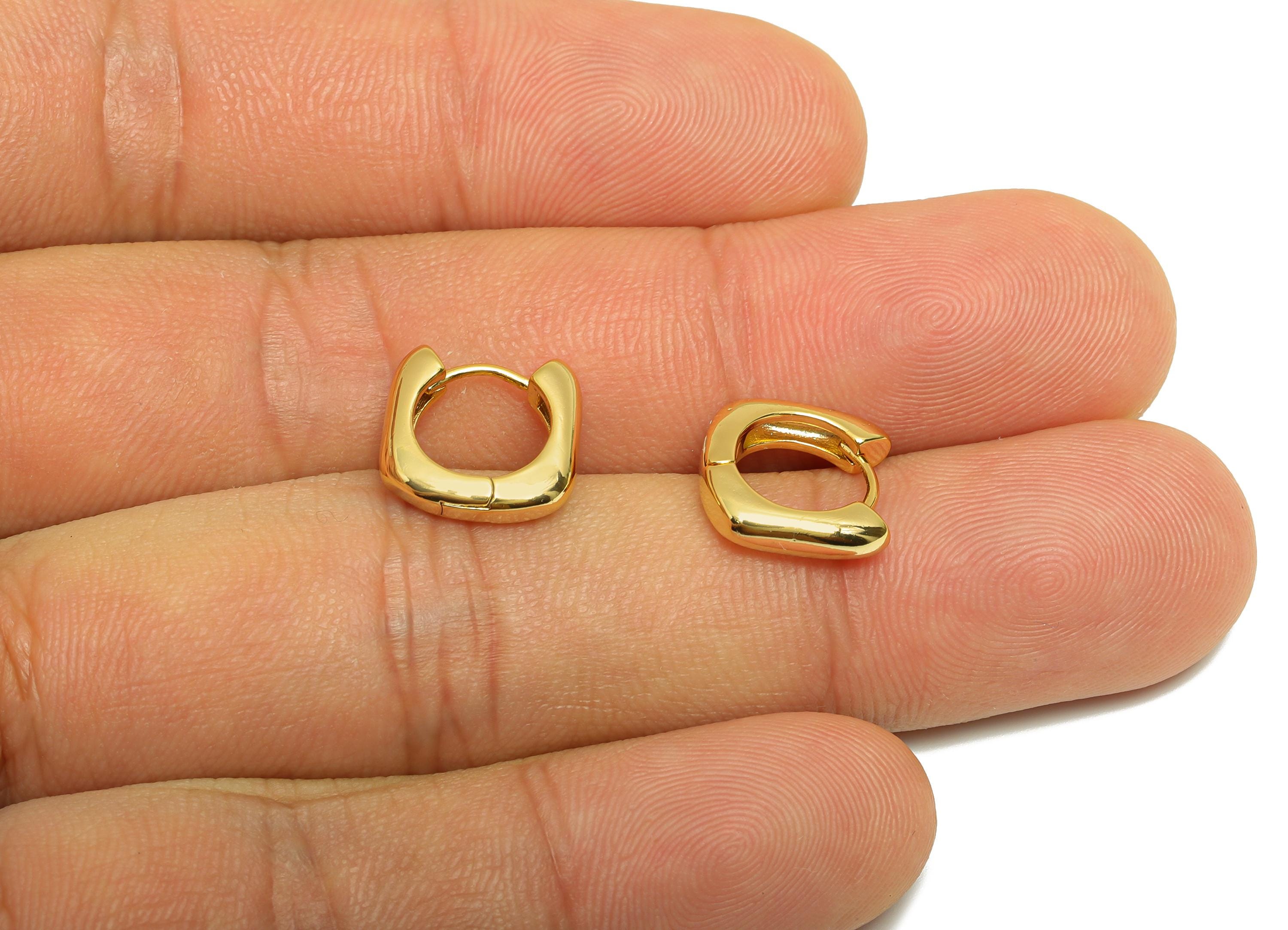 Brass Tiny Square Earring - Gold Huggie Earring for Girl's - Mini Square Daily Wear Ear - 18K Real Gold Plated - 11.38x11.72x2.97mm- RGP9046 - DOMEDBAZAAR