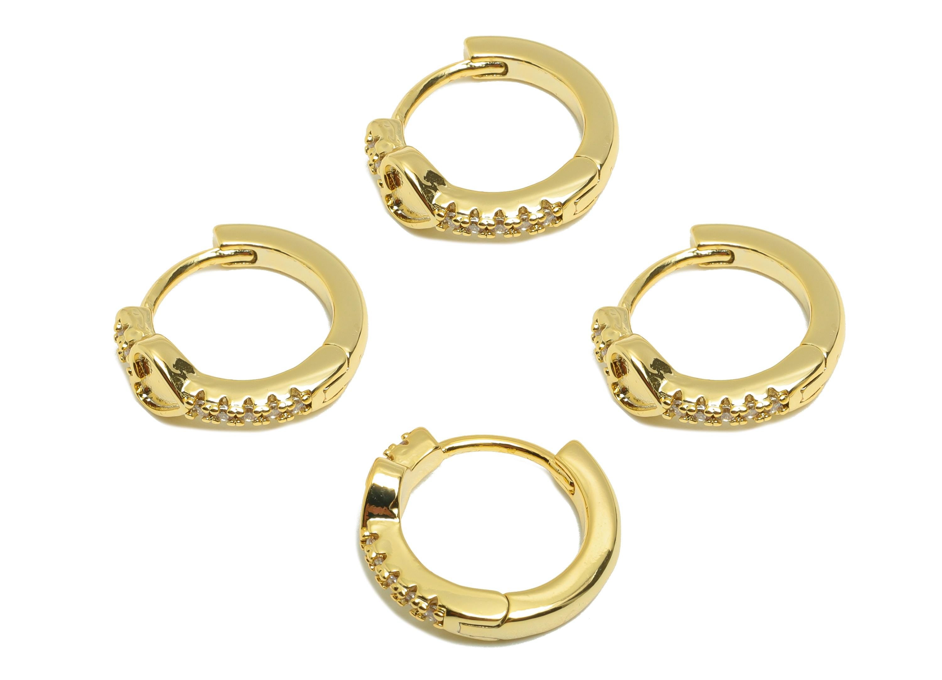 Brass Heart Huggie Earring - Gold Zircon Hoop Earring for Girls - Daily Wear Hoop Ear - 18K Real Gold Plating - 13.79x12.4x1.8mm - RGP9049 - DOMEDBAZAAR