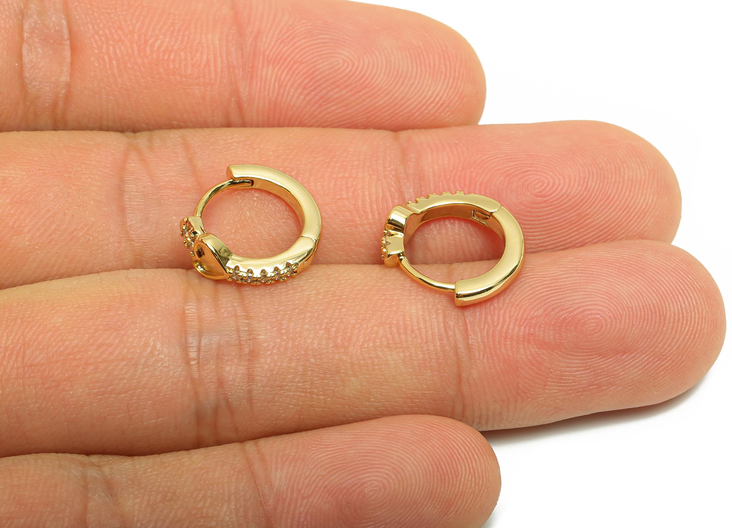 Brass Heart Huggie Earring - Gold Zircon Hoop Earring for Girls - Daily Wear Hoop Ear - 18K Real Gold Plating - 13.79x12.4x1.8mm - RGP9049 - DOMEDBAZAAR