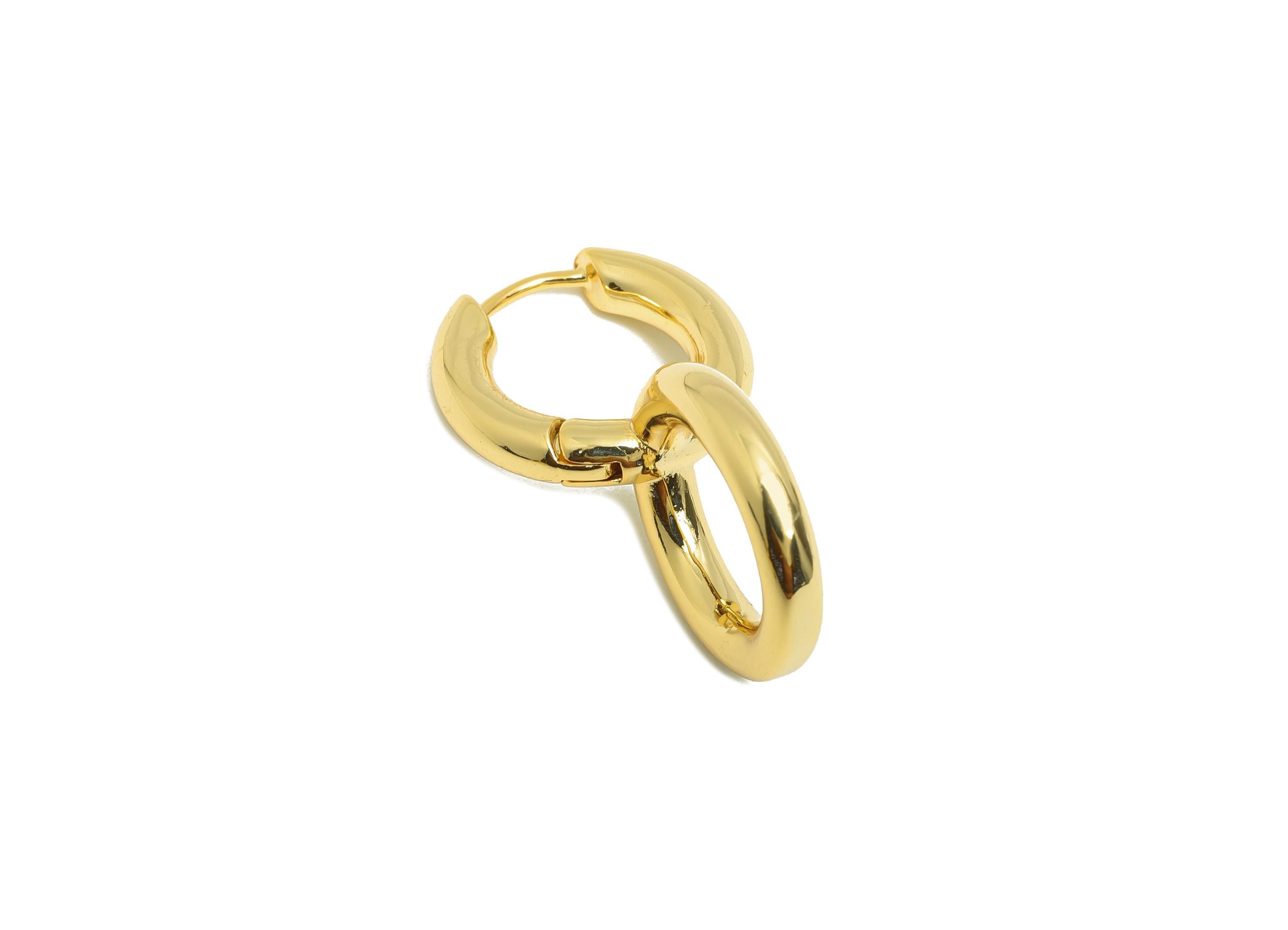 Brass Double Hoop Earring - Gold Huggie Earring for Girls - Thick Circle Daily Wear Ear - 18K Real Gold Plated - 31.81x16.77x3.4mm - RGP9050 - DOMEDBAZAAR