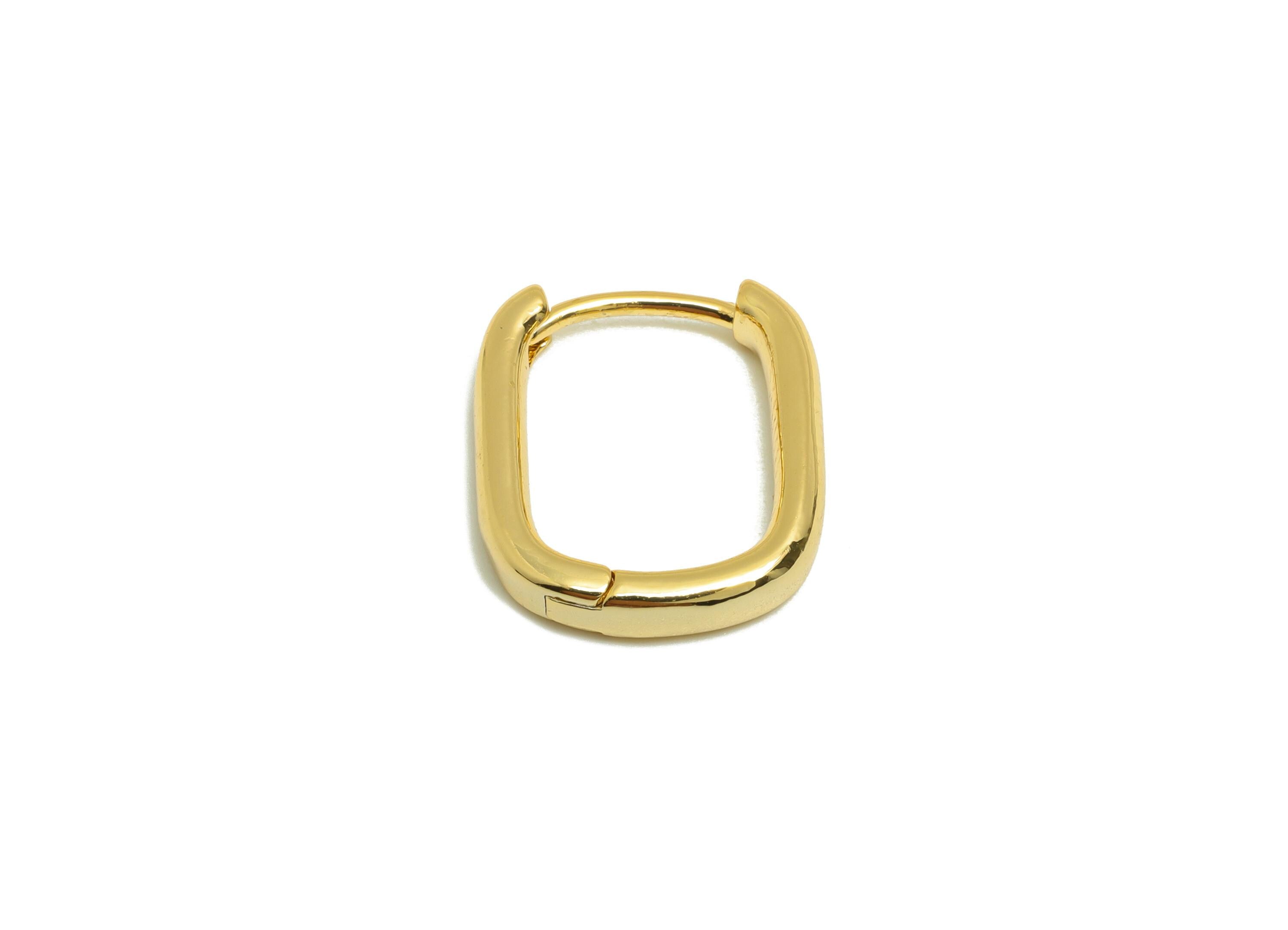 Brass Rectangle Hoop Earring - Gold U Huggie Earring Clasp for Girl - Daily Wear Earring - 18K Real Gold Plated - 16.04x13.78x2.85mm-RGP9051 - DOMEDBAZAAR