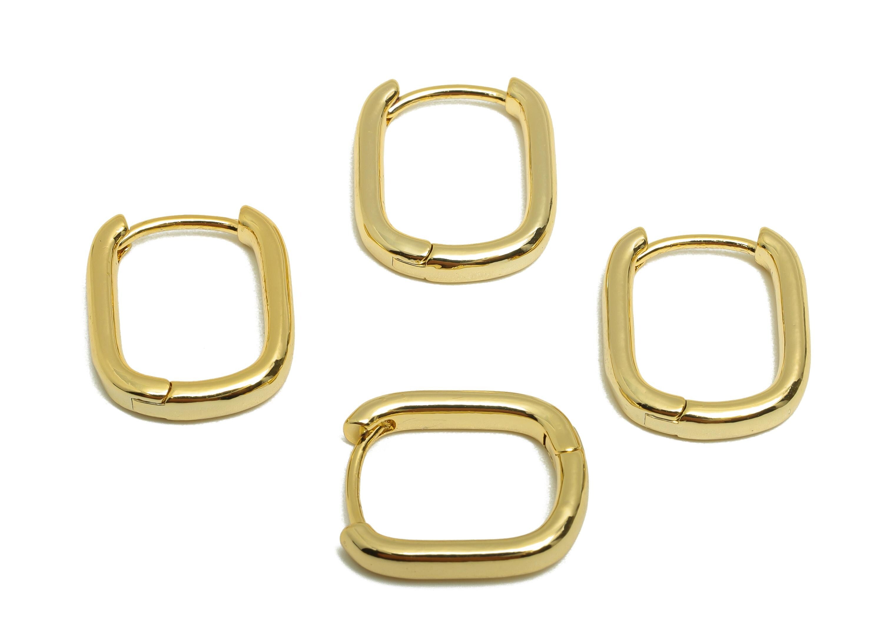 Brass Rectangle Hoop Earring - Gold U Huggie Earring Clasp for Girl - Daily Wear Earring - 18K Real Gold Plated - 16.04x13.78x2.85mm-RGP9051 - DOMEDBAZAAR