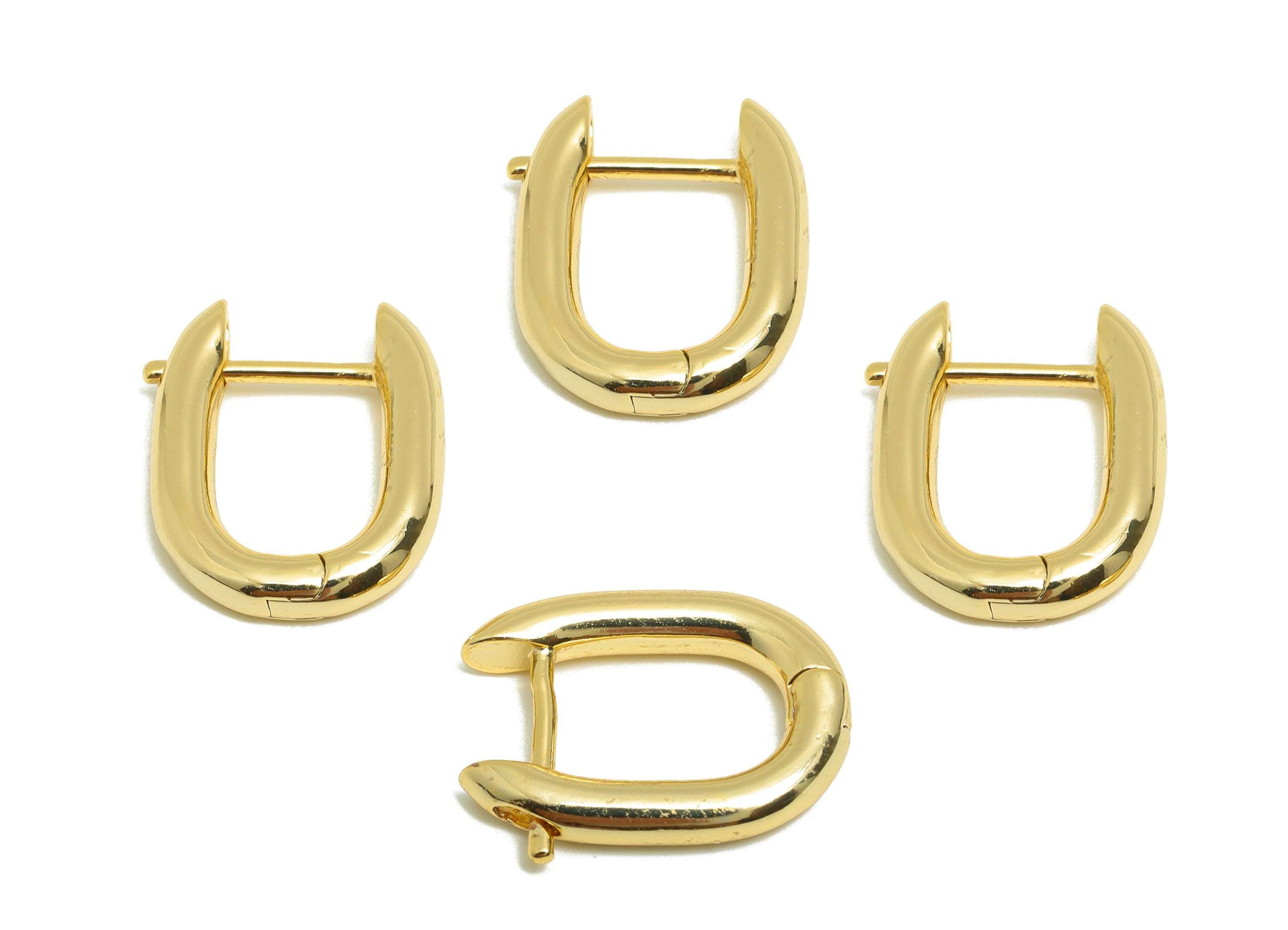 Brass Rectangle Oval Earring - Gold U Huggie Earring for Girl - Daily Wear Hoop Earring - 18K Real Gold Plated - 18.17x14.21x2.96mm -RGP9053 - DOMEDBAZAAR