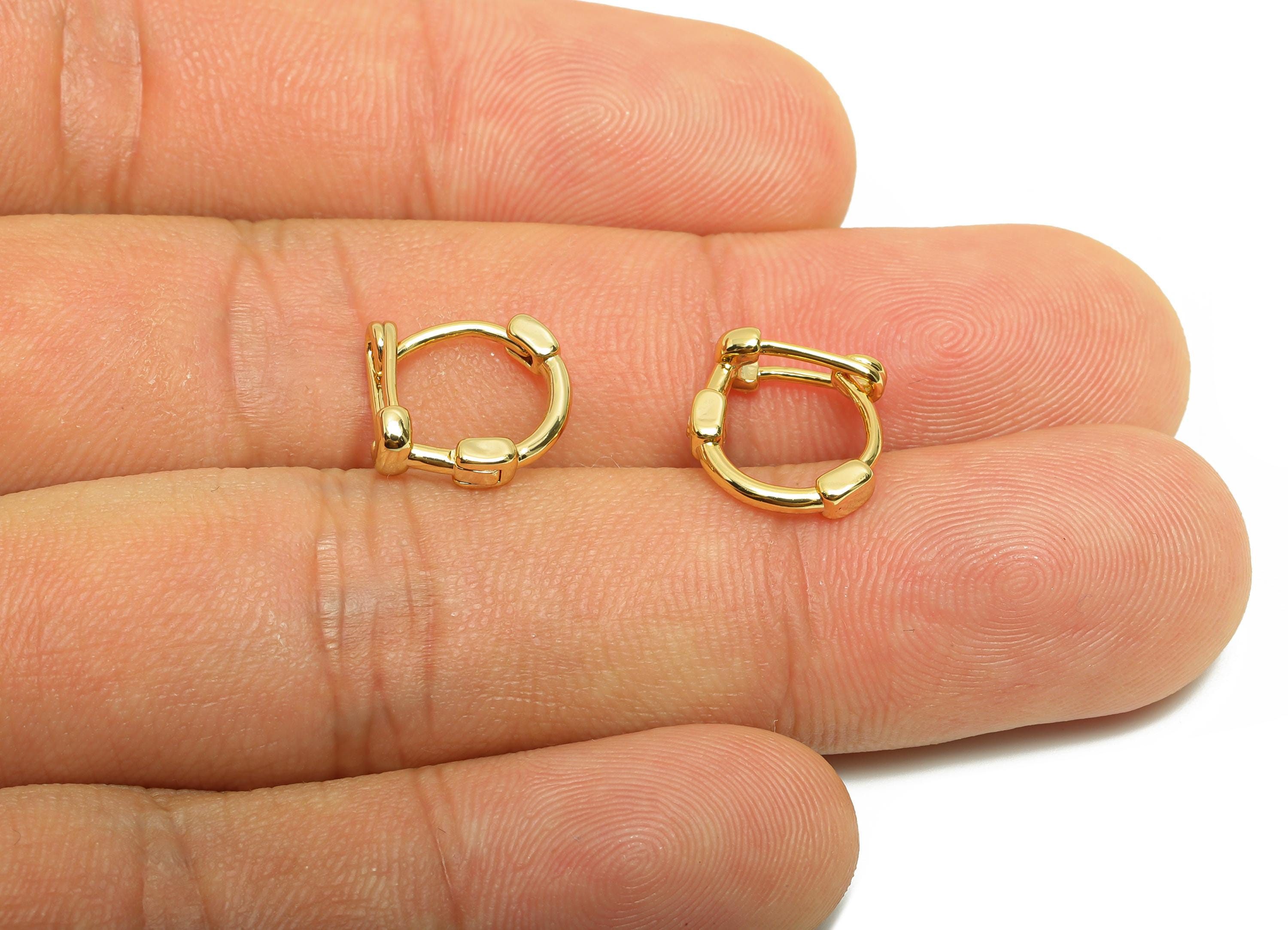 Brass Tiny Paperclip Earring - Gold Huggie Earring for Girl's - Mini Daily Wear Earring - 18K Real Gold Plated - 11.18x10.2x0.69mm - RGP9054 - DOMEDBAZAAR
