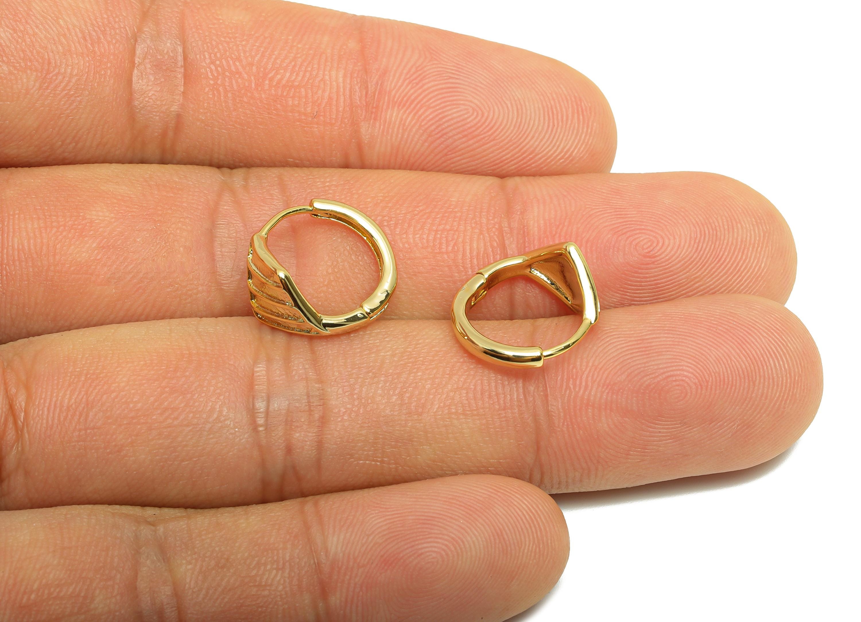 Brass Rhombus Hoop Earring - Gold Huggie Earring for Girls - Textured Daily Wear Earring - 18K Real Gold Plated - 14.59x13.3x1.61mm- RGP9055 - DOMEDBAZAAR