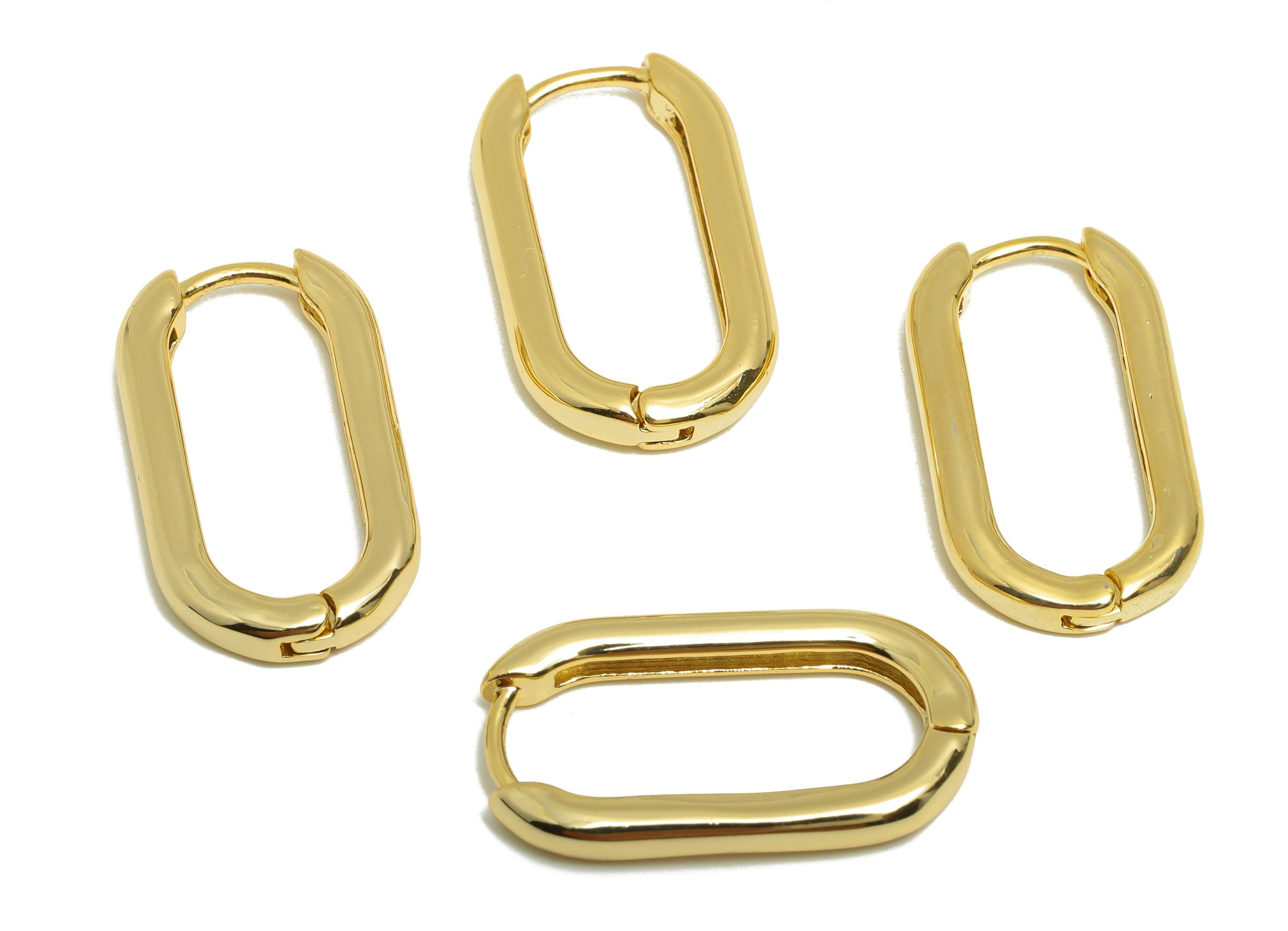 Brass Rectangle Oval Earring - Gold U Huggie Earring for Girl - Daily Wear Hoop Earring - 18K Real Gold Plated - 22.33x12.36x2.78mm -RGP9056 - DOMEDBAZAAR