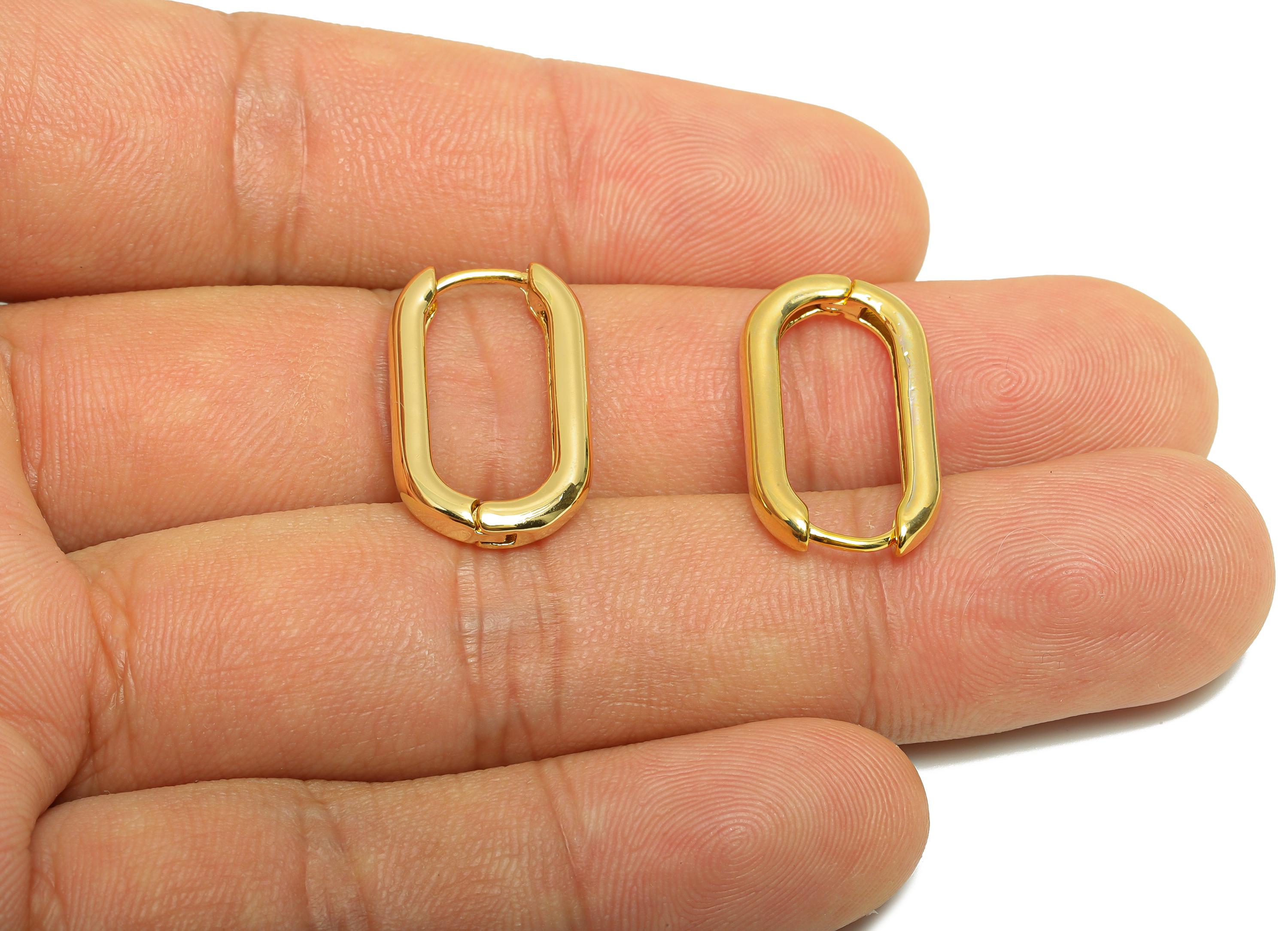 Brass Rectangle Oval Earring - Gold U Huggie Earring for Girl - Daily Wear Hoop Earring - 18K Real Gold Plated - 22.33x12.36x2.78mm -RGP9056 - DOMEDBAZAAR