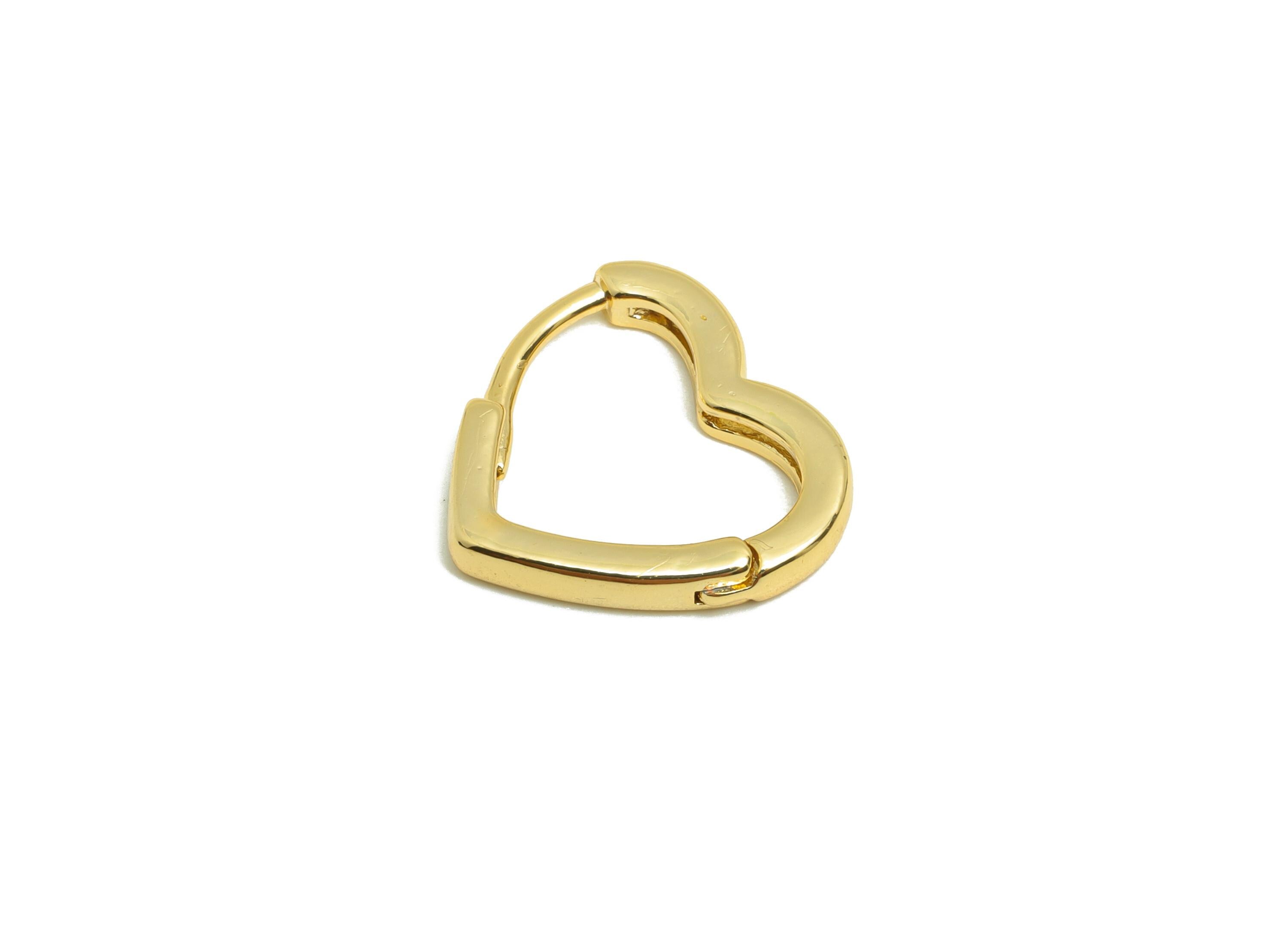 Brass Heart Hoop Earring - Gold Huggie Earring for Girl's - Heart Valentine's Day Earring - 18K Real Gold Plated -14.45x13.48x2.13mm-RGP9061 - DOMEDBAZAAR