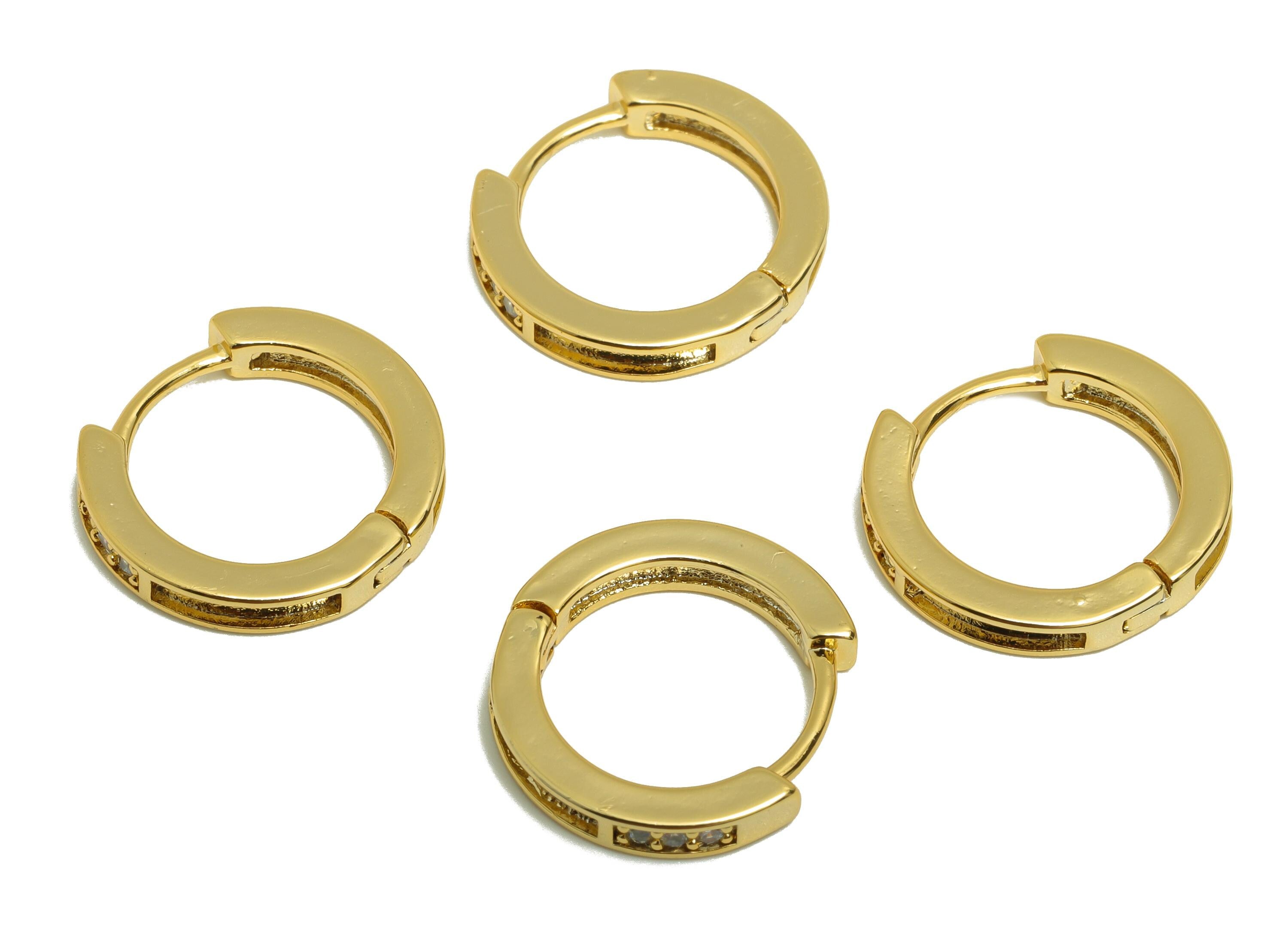 Brass Circle Huggie Earring - Gold Zircon Round Earring for Girls - Daily Wear Hoop Ear - 18K Real Gold Plated - 14.93x13.6x2.52mm - RGP9062 - DOMEDBAZAAR