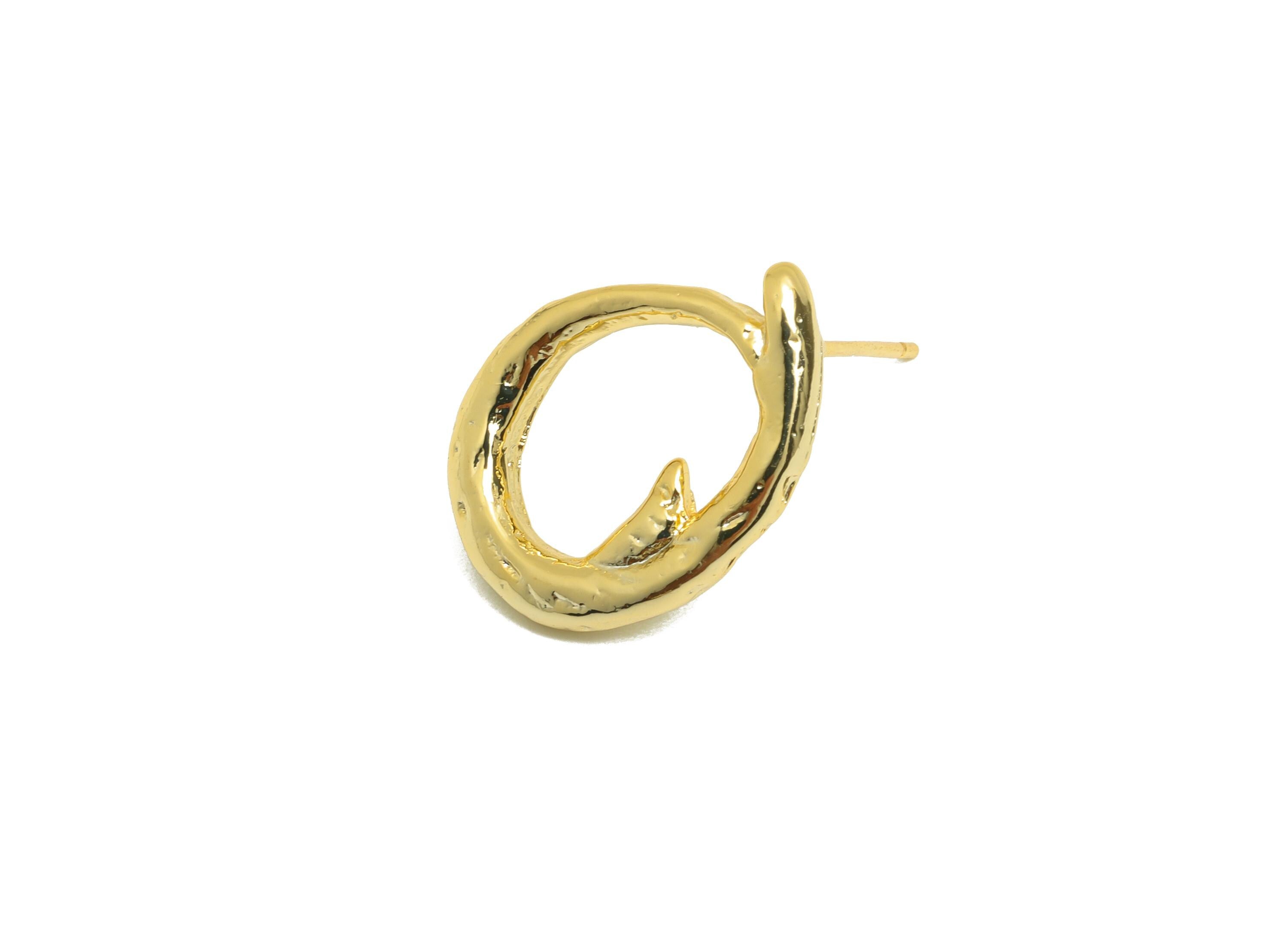 Brass Oval Earring Stud - Gold Hammered Oval Earring Post - Irregular Daily Wear Ear - 18K Real Gold Plating - 18.04x2.38x2.37mm - RGP9066 - DOMEDBAZAAR