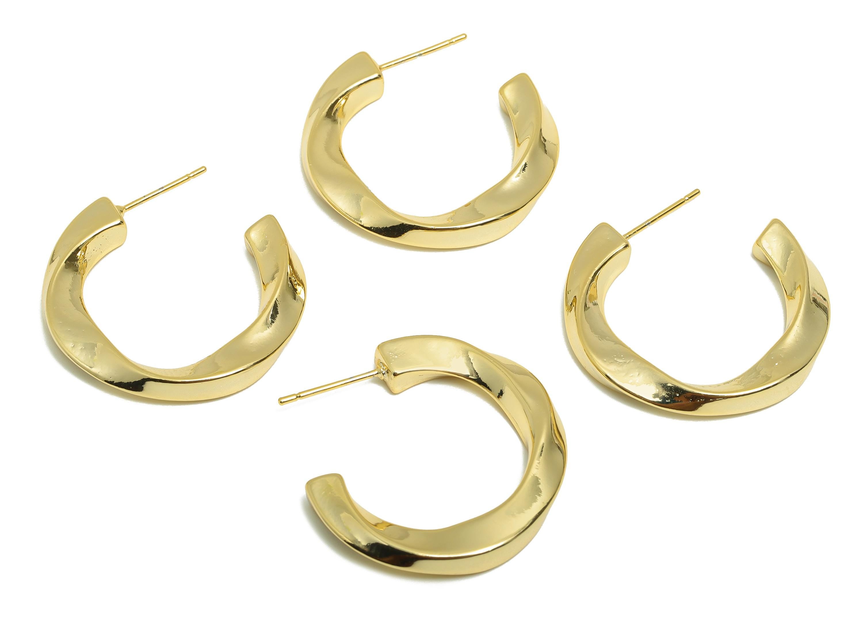 Brass Twisted Earring Stud - Gold C Hoop Earring Post for Girl- Twisted Daily Wear Ear - 18K Real Gold Plated - 28.23x24.19x3.41mm - RGP9067 - DOMEDBAZAAR
