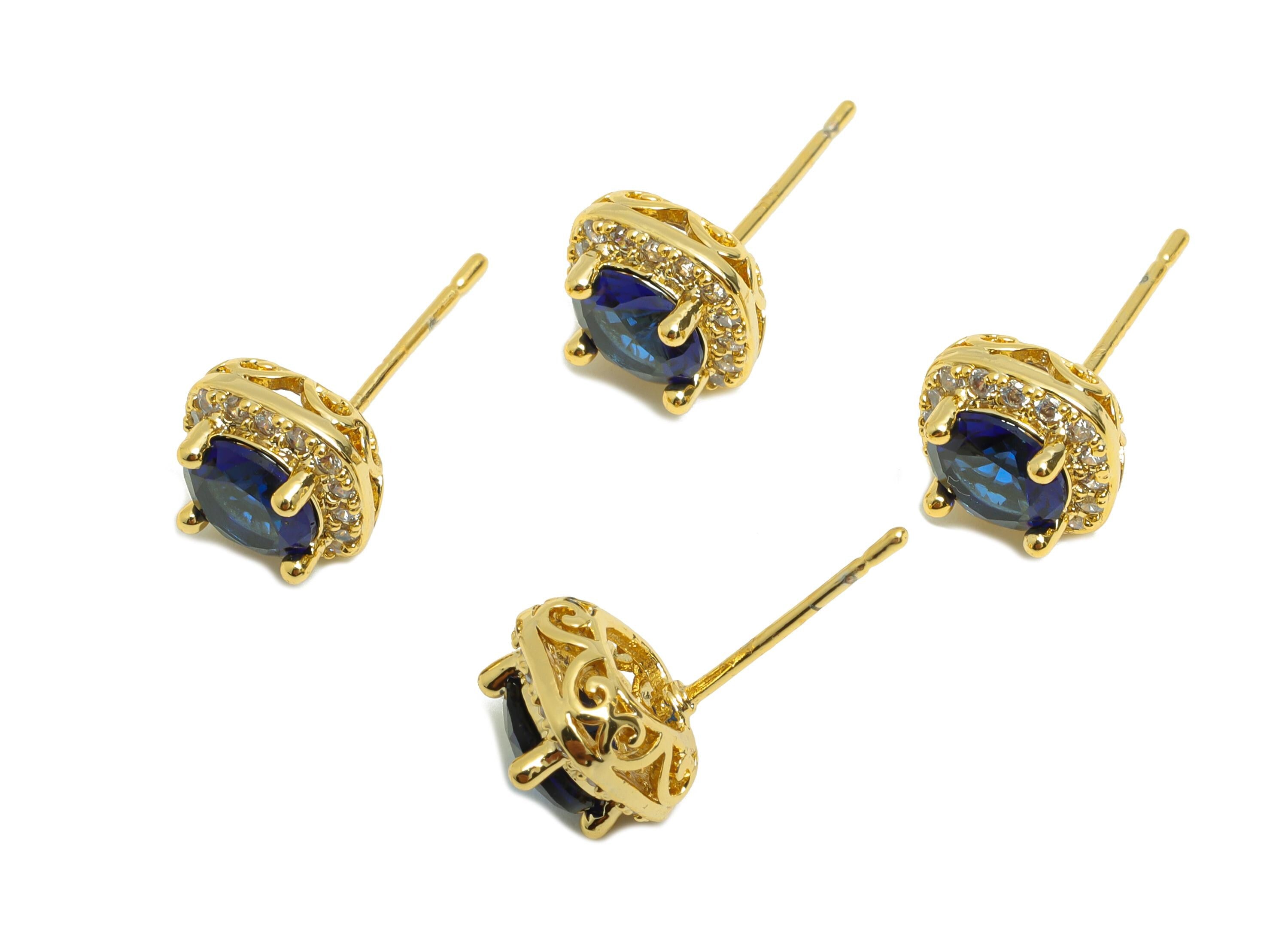 Brass Square Earring Stud - Gold Mini Zircon Glass Earring Post - Square Daily Wear Earring - 18K Real Gold Plated-8.34x8.34x5.66mm- RGP9070 - DOMEDBAZAAR