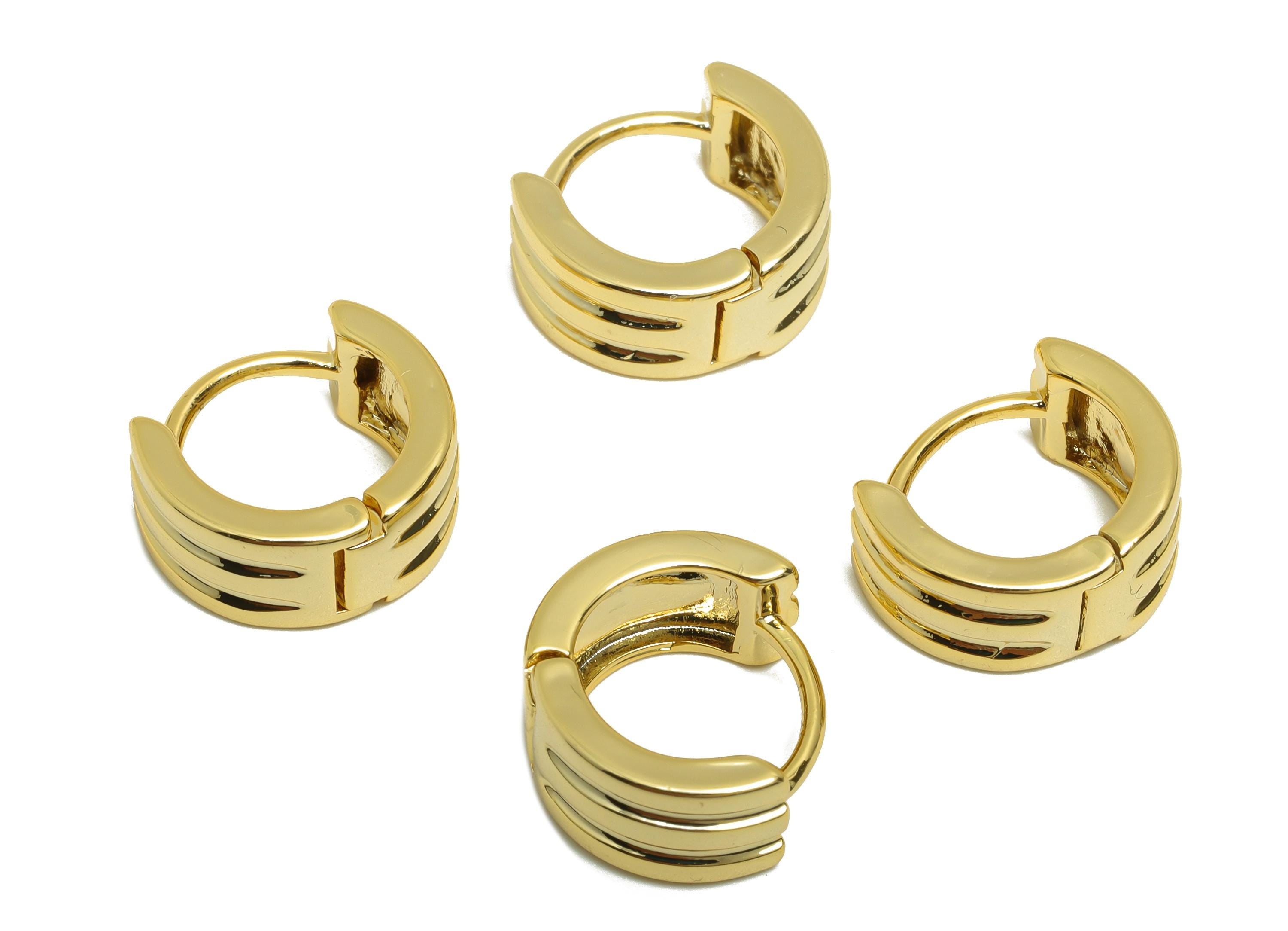 Brass Thick Hoop Earring - Gold Circle Huggie Earring - Textured Daily Wear Earring - 18K Real Gold Plating - 14.01x12.39x2.36mm - RGP9076 - DOMEDBAZAAR