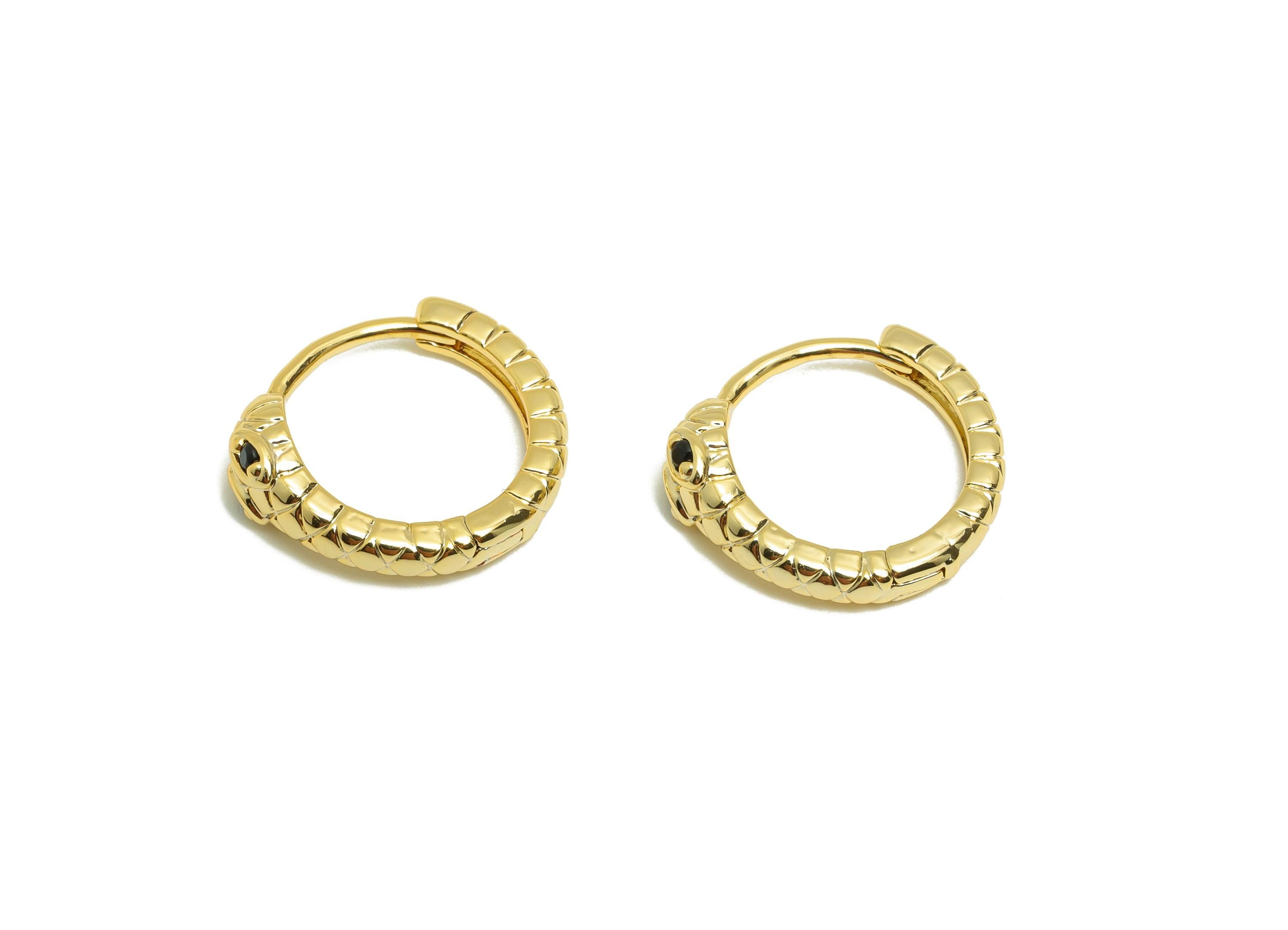 Brass Snake Huggie Earring - Gold Zircon Textured Hoop Earring - CZ Daily Wear Earring - 18K Real Gold Plated - 15.27x13.85x2.58mm - RGP9077 - DOMEDBAZAAR