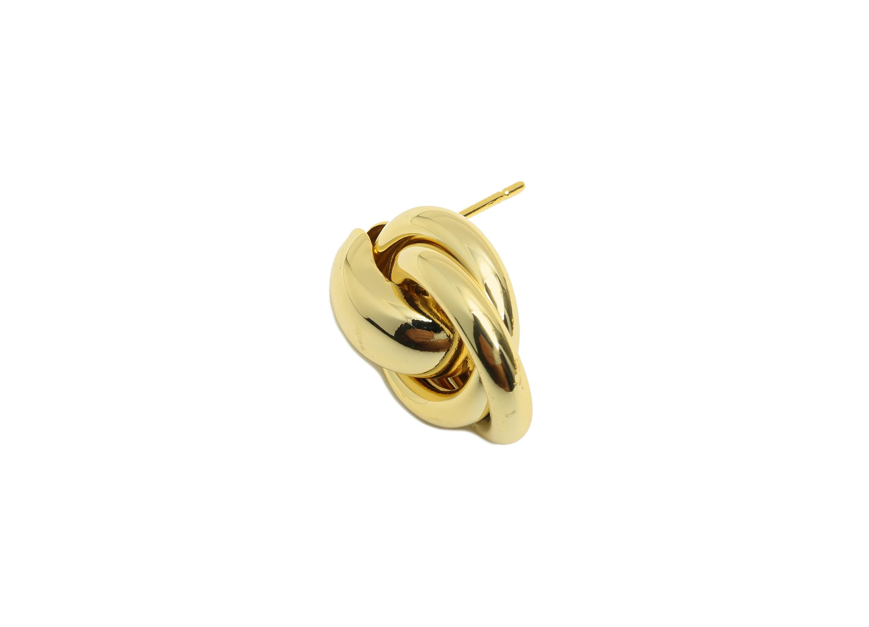 Brass Knot Earring Post - Gold Round Intertwined Earring Stud - Hoop Daily Wear Earring - 18K Real Gold Plating -22.61x15.88x7.19mm- RGP9079 - DOMEDBAZAAR