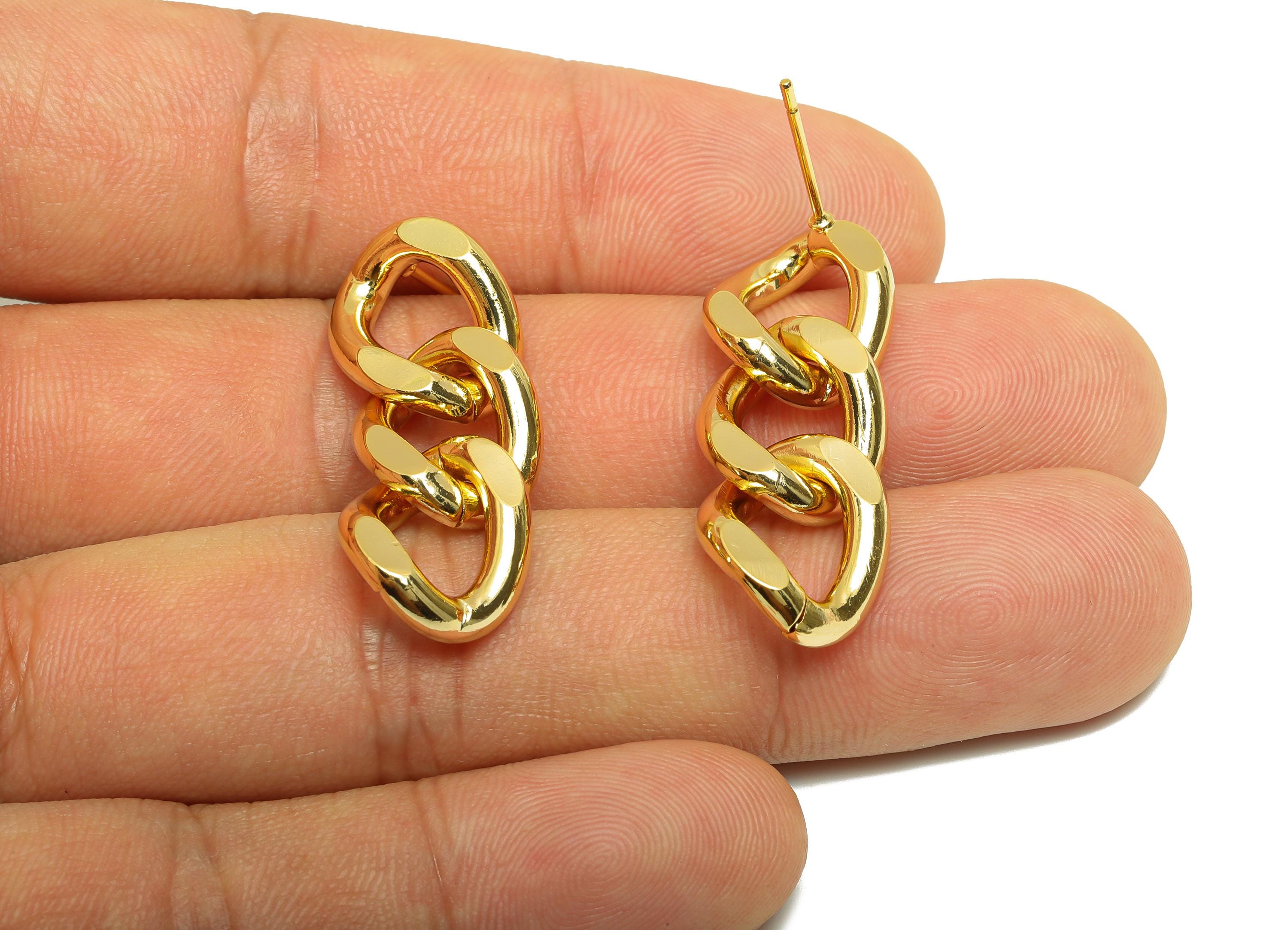 Brass Chain Tassel Earring - Gold Tassel Dangle Ear Post for Girl - Daily Wear Earring - 18K Real Gold Plating- 31.85x12.47x3.11mm - RGP9080 - DOMEDBAZAAR