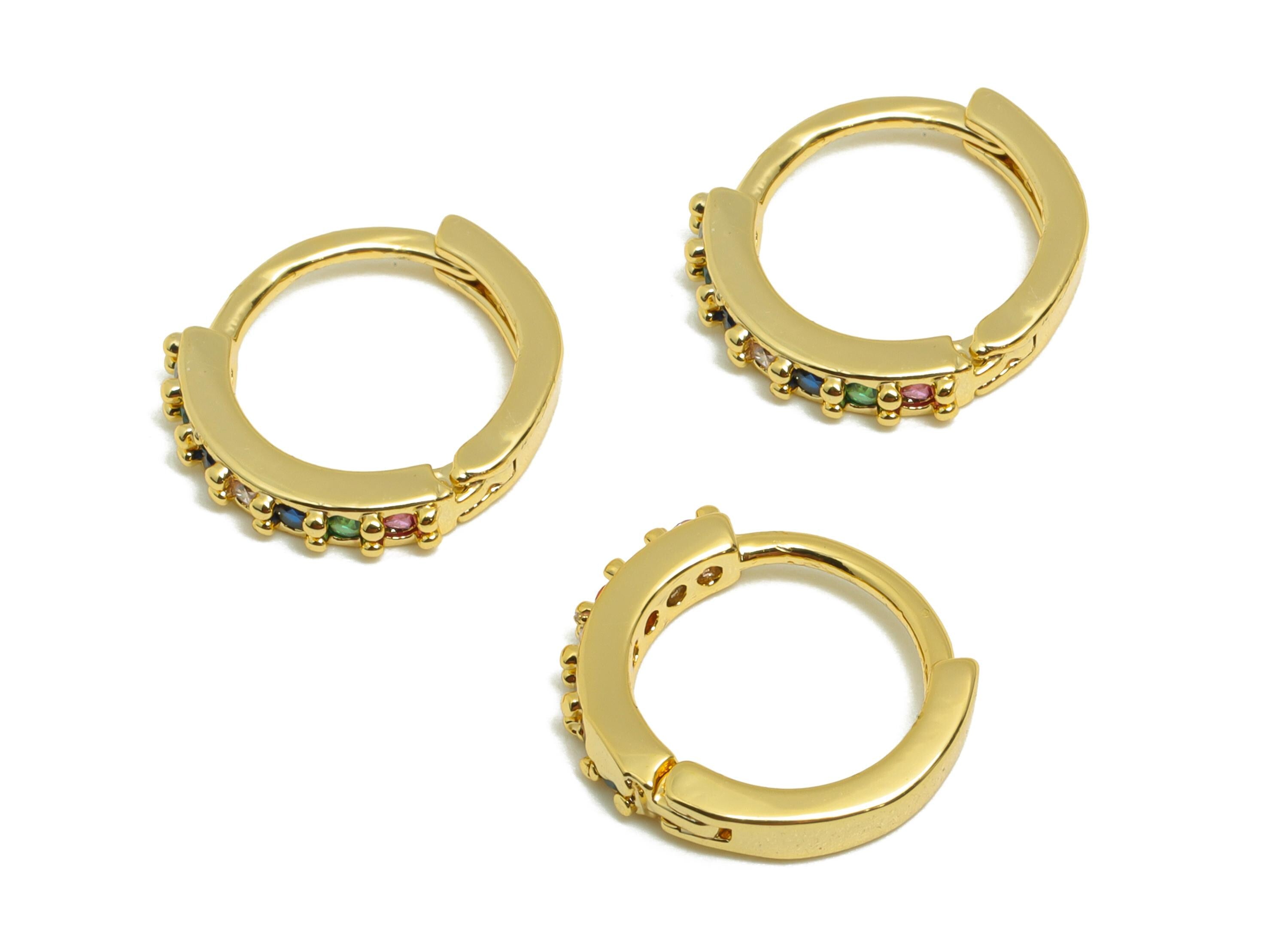 Brass Circle Huggie Earring - Gold Zircon Round Earring for Girls - Daily Wear Hoop Ear - 18K Real Gold Plated - 13.81x12.92x2.03mm- RGP9084 - DOMEDBAZAAR