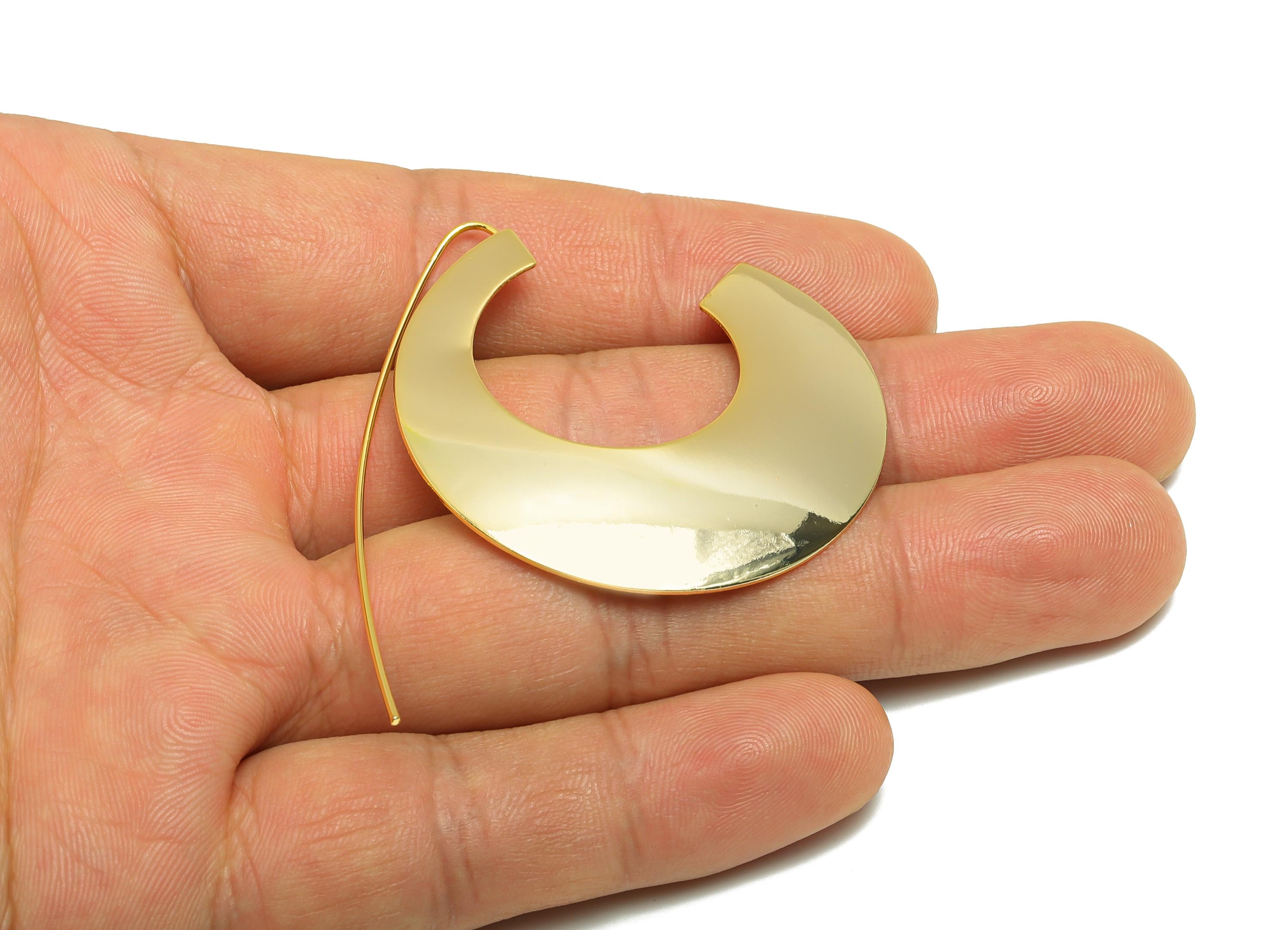 Brass Round Earring Wire - Gold Minimalist Earring Wire for Woman - Geometry Earring Wire - 18K Real Gold Plating -56.8x39.28x0.63mm-RGP9088 - DOMEDBAZAAR