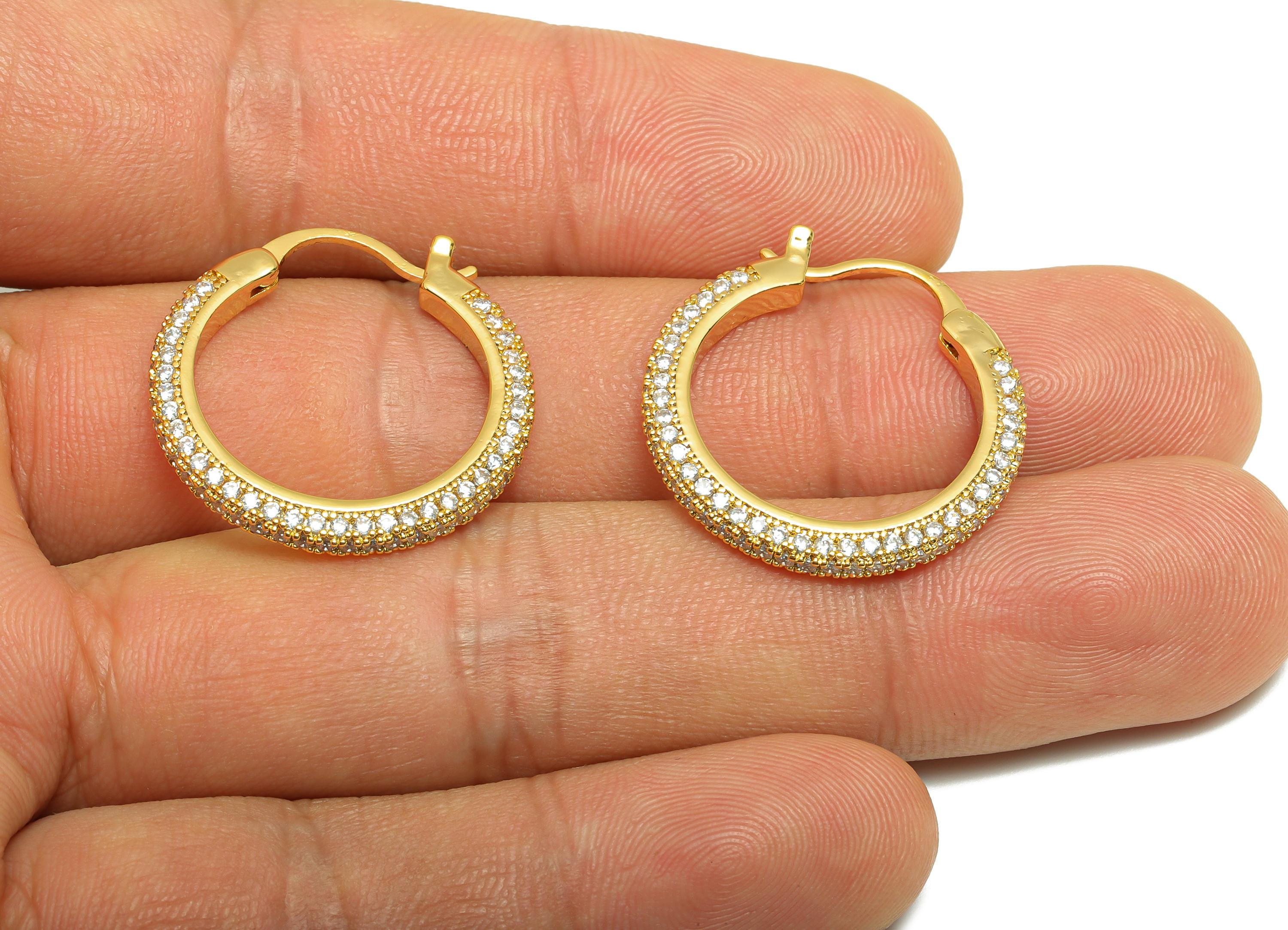 Brass Circle Hoop Earring - Gold Zircon 24mm Huggie Earring - Daily Wear Hinged Back Earring - 18K Real Gold Plated-24x24x2.85mm -RGP9093-24 - DOMEDBAZAAR