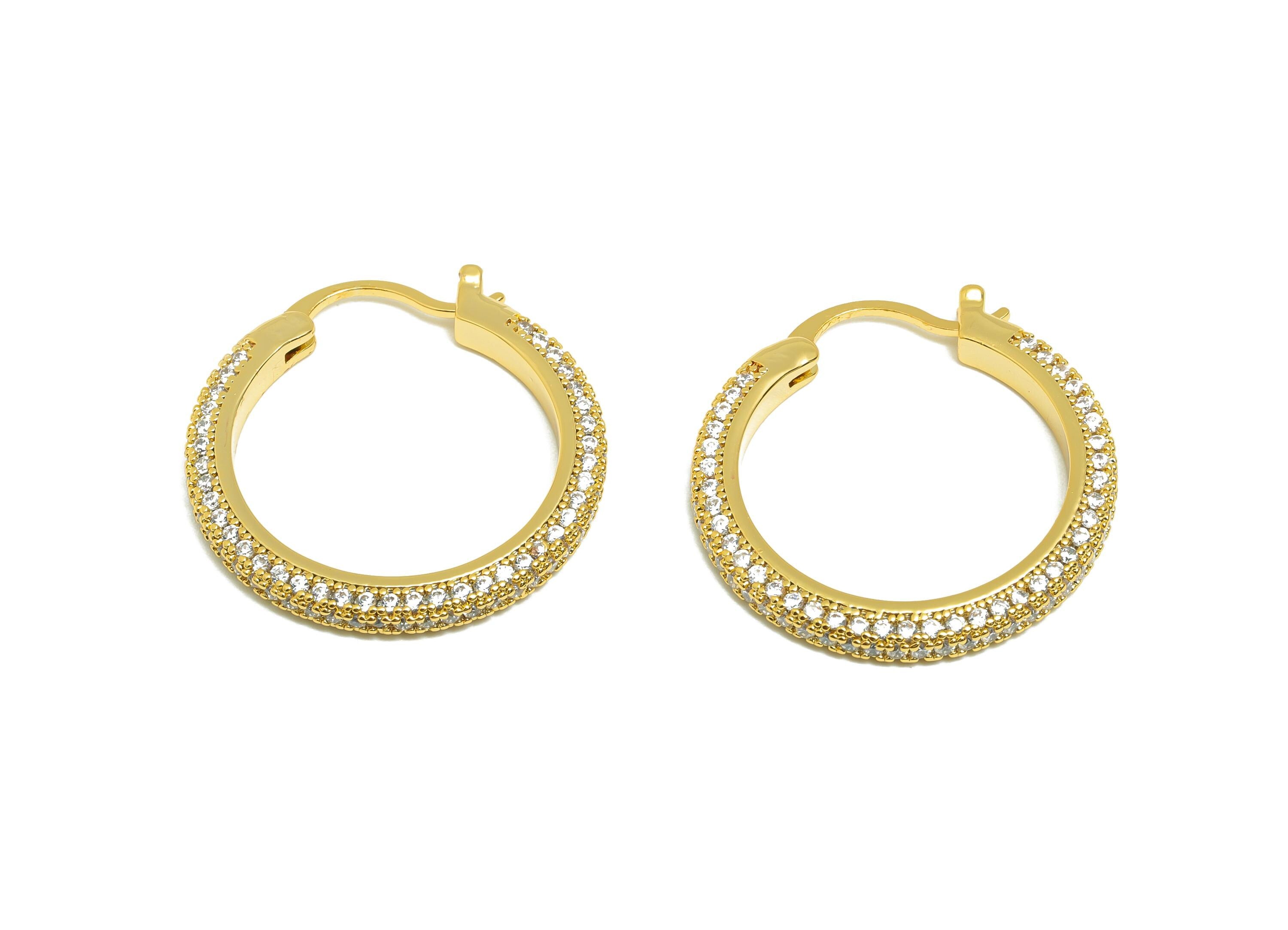 Brass Circle Hoop Earring - Gold Zircon 26mm Huggie Earring - Daily Wear Hinged Back Earring - 18K Real Gold Plated-26x26x2.85mm -RGP9093-26 - DOMEDBAZAAR