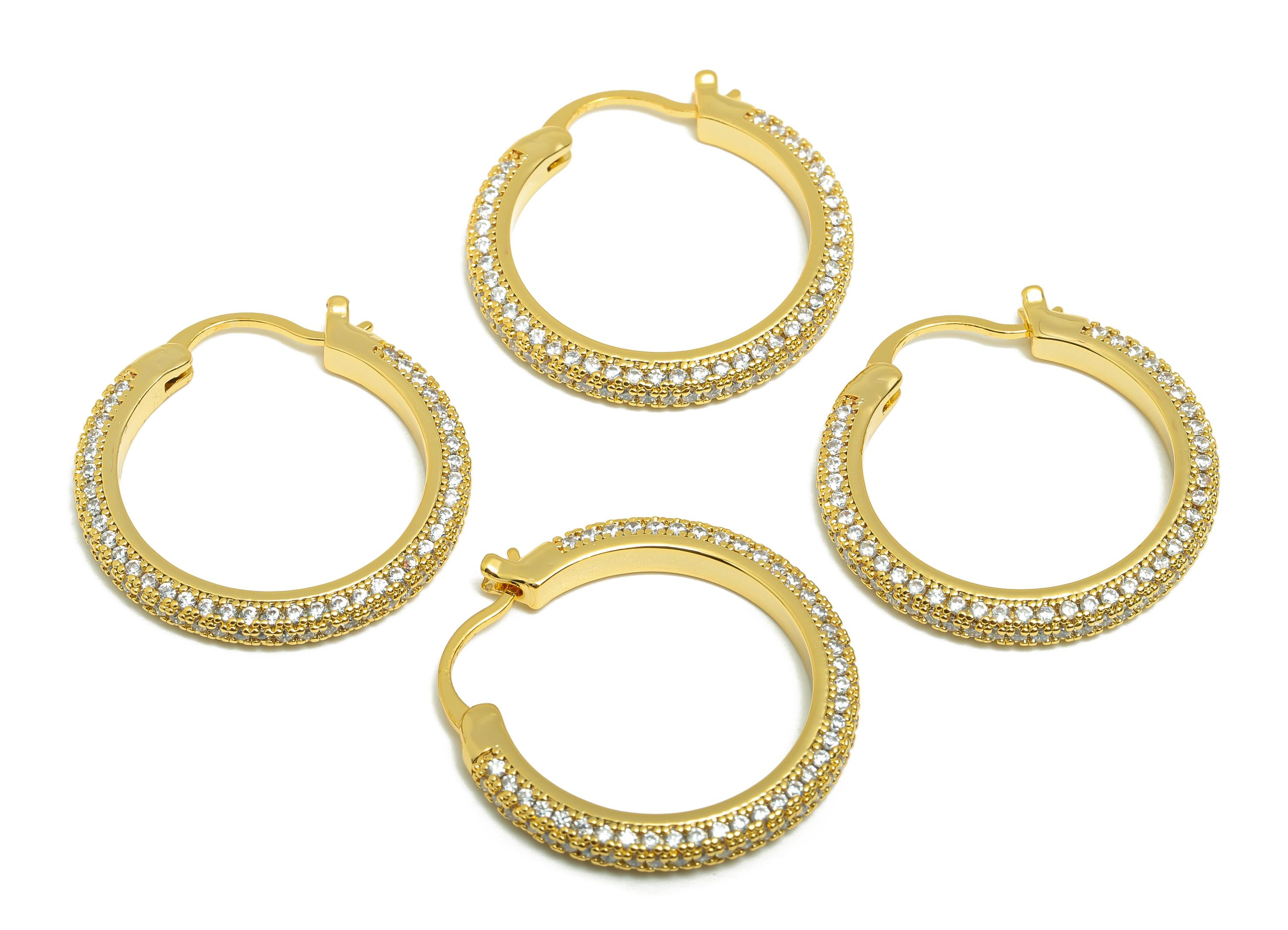 Brass Circle Hoop Earring - Gold Zircon 26mm Huggie Earring - Daily Wear Hinged Back Earring - 18K Real Gold Plated-26x26x2.85mm -RGP9093-26 - DOMEDBAZAAR
