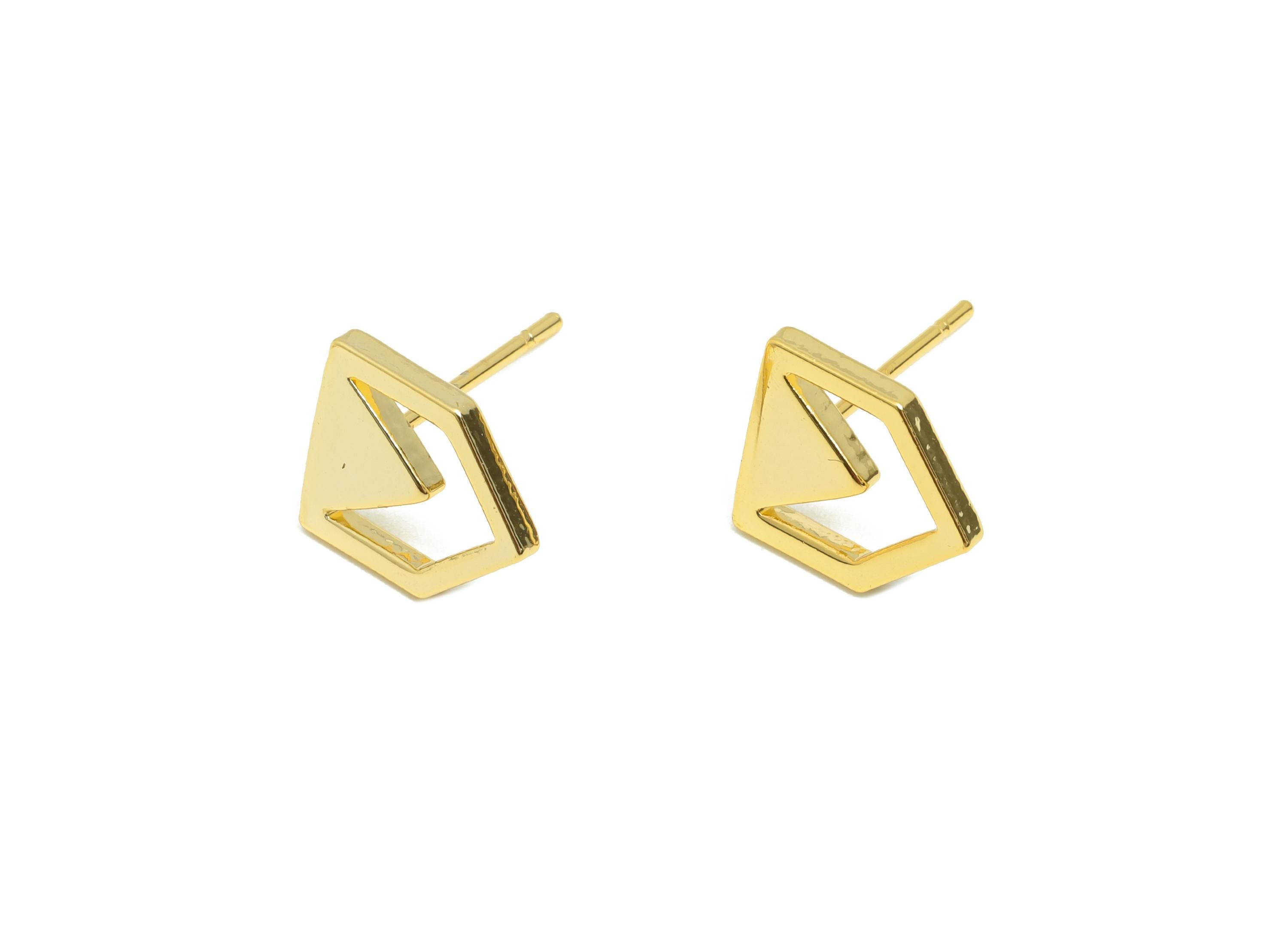 Brass Arrow Earring Post - Gold Minimalist Earring Stud - Mini Arrow Daily Wear Earring - 18K Real Gold Plating -10.06x9.15x1.26mm - RGP9096 - DOMEDBAZAAR