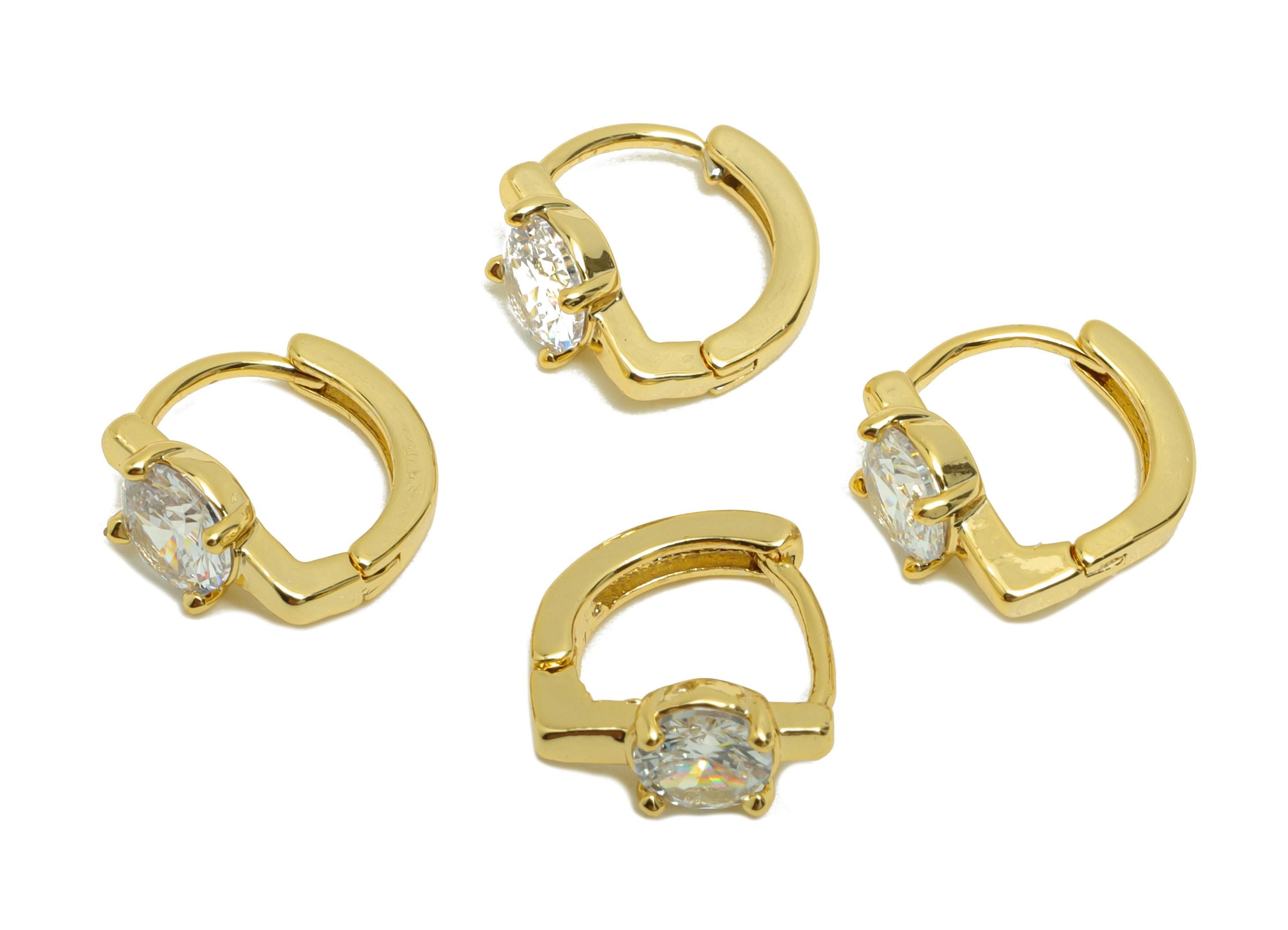 Brass Tiny Huggie Hoop Earring - Zircon Round Earring for Women - Gold Daily Wear Ear Clasp - 18K Real Gold Plating - 18.7x17x7.7mm- RGP8801 - DOMEDBAZAAR