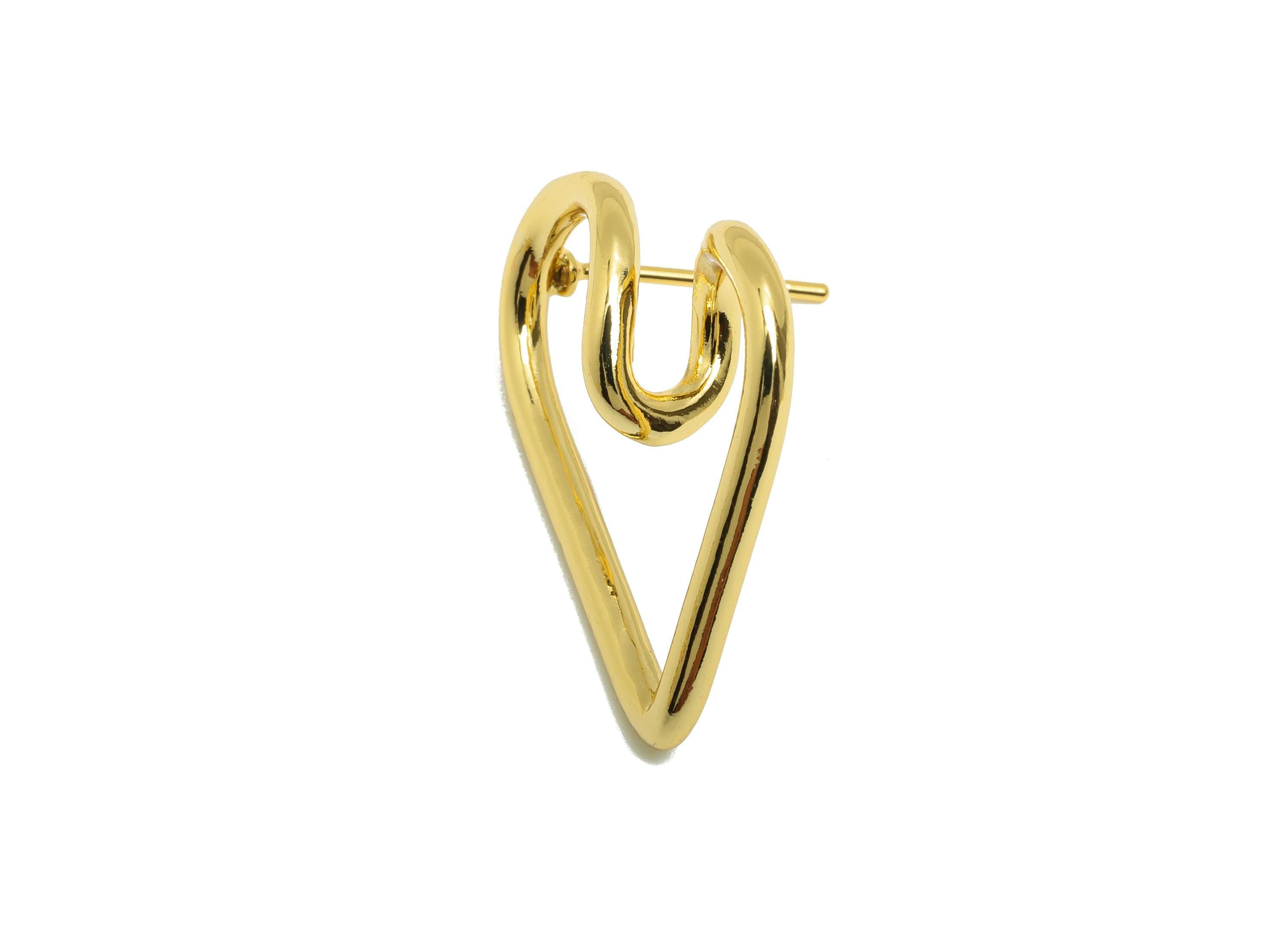 Brass Heart Earring - Gold Wire Heart Earring Stud for Girls - Valentine's Day Earring Post - 18K Real Gold Plating - 25x22x7.3mm - RGP8821 - DOMEDBAZAAR