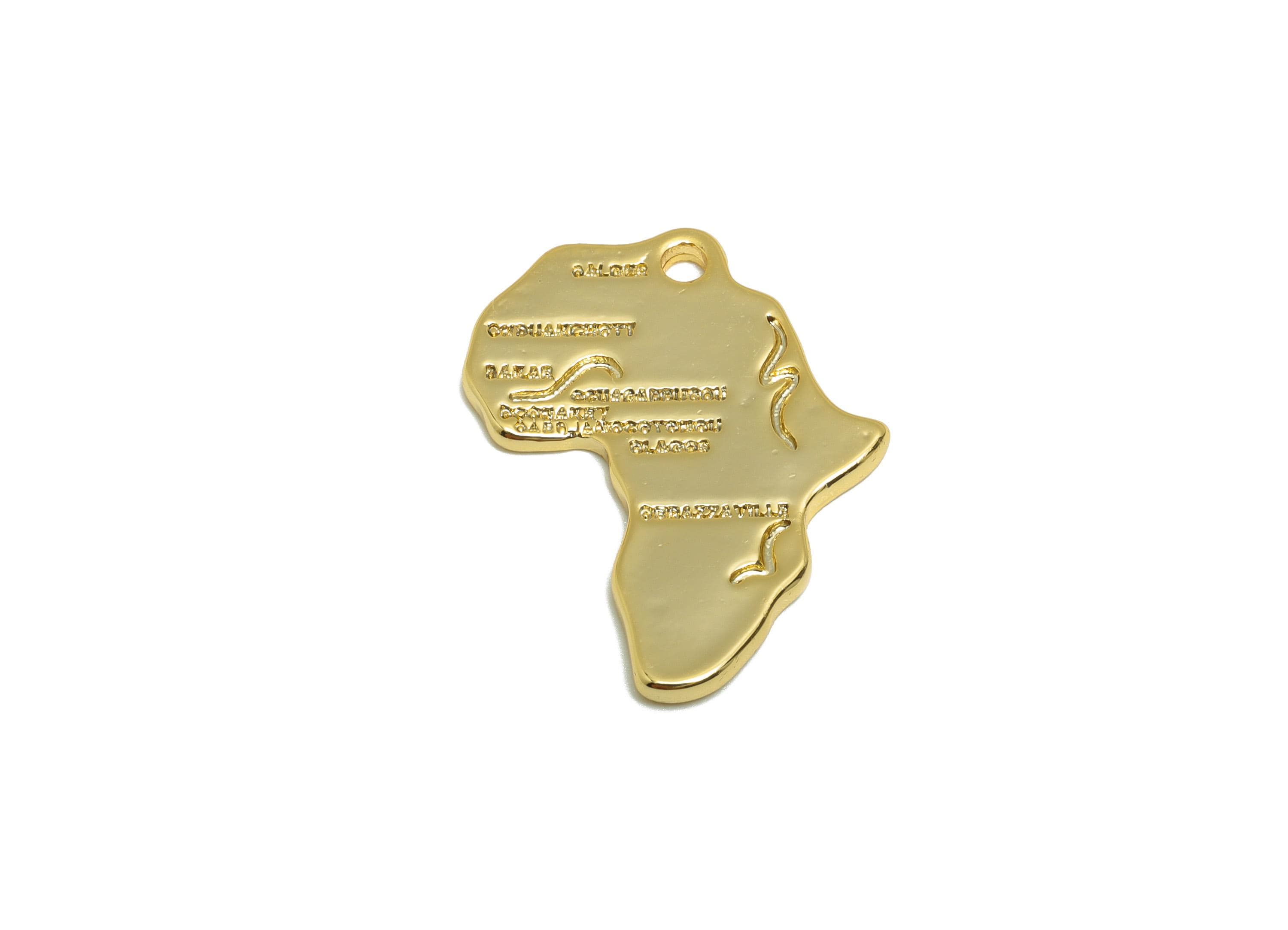 Brass African Continent Charm - Gold Map Earring Charm for Bracelet - Pendant with Loop - 18K Real Gold Plating - 23.2x18.4x1.37mm - RGP8823 - DOMEDBAZAAR