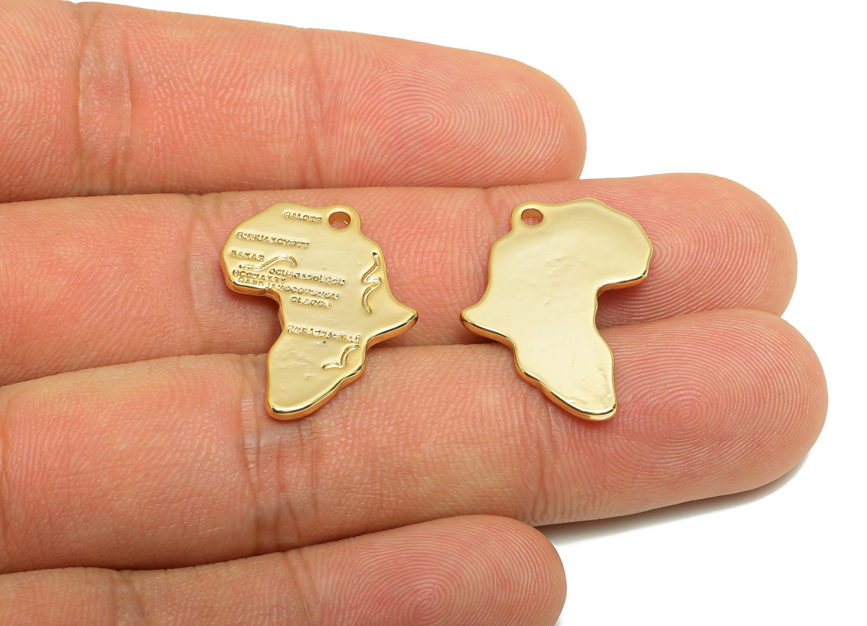 Brass African Continent Charm - Gold Map Earring Charm for Bracelet - Pendant with Loop - 18K Real Gold Plating - 23.2x18.4x1.37mm - RGP8823 - DOMEDBAZAAR
