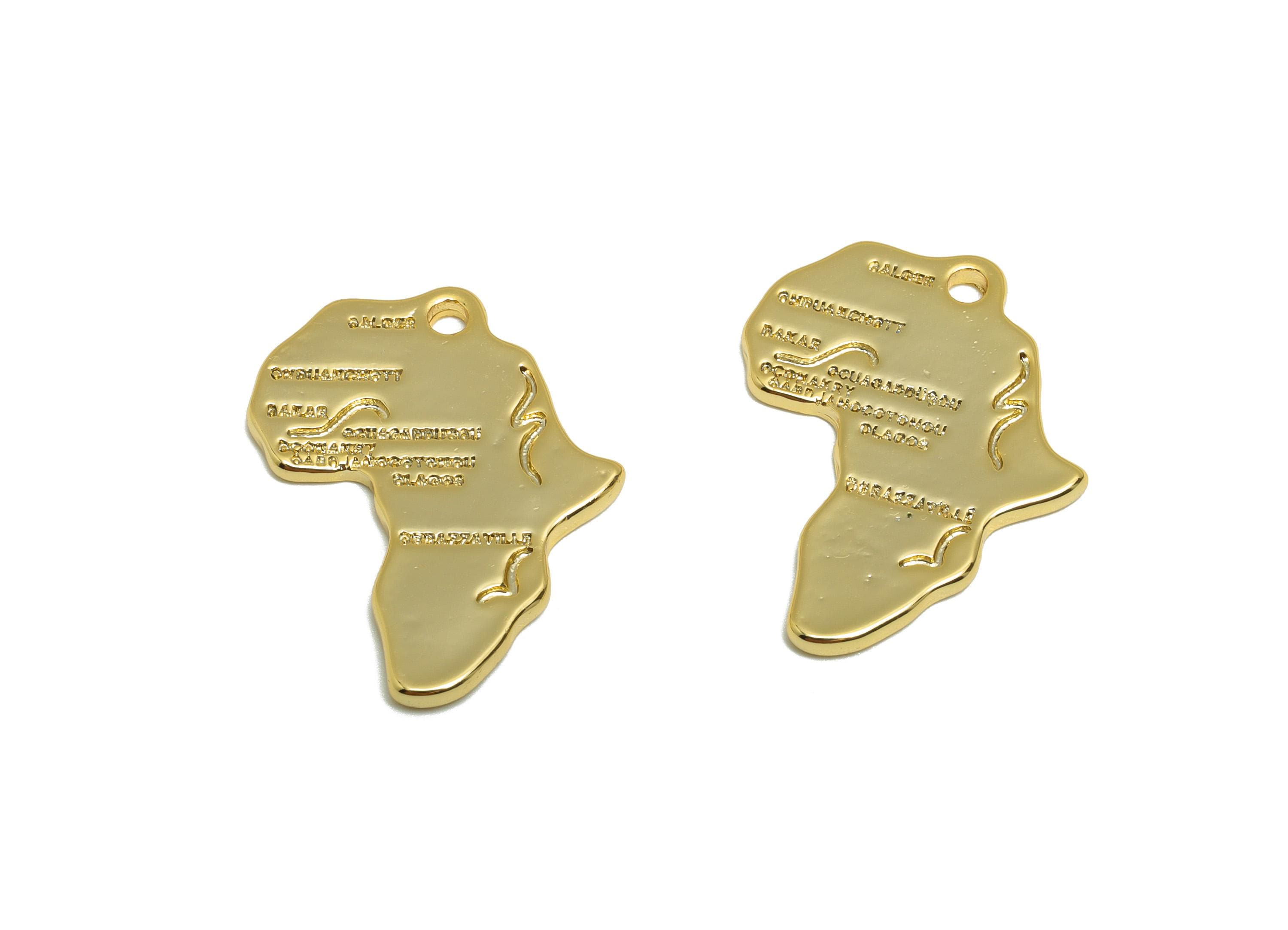 Brass African Continent Charm - Gold Map Earring Charm for Bracelet - Pendant with Loop - 18K Real Gold Plating - 23.2x18.4x1.37mm - RGP8823 - DOMEDBAZAAR
