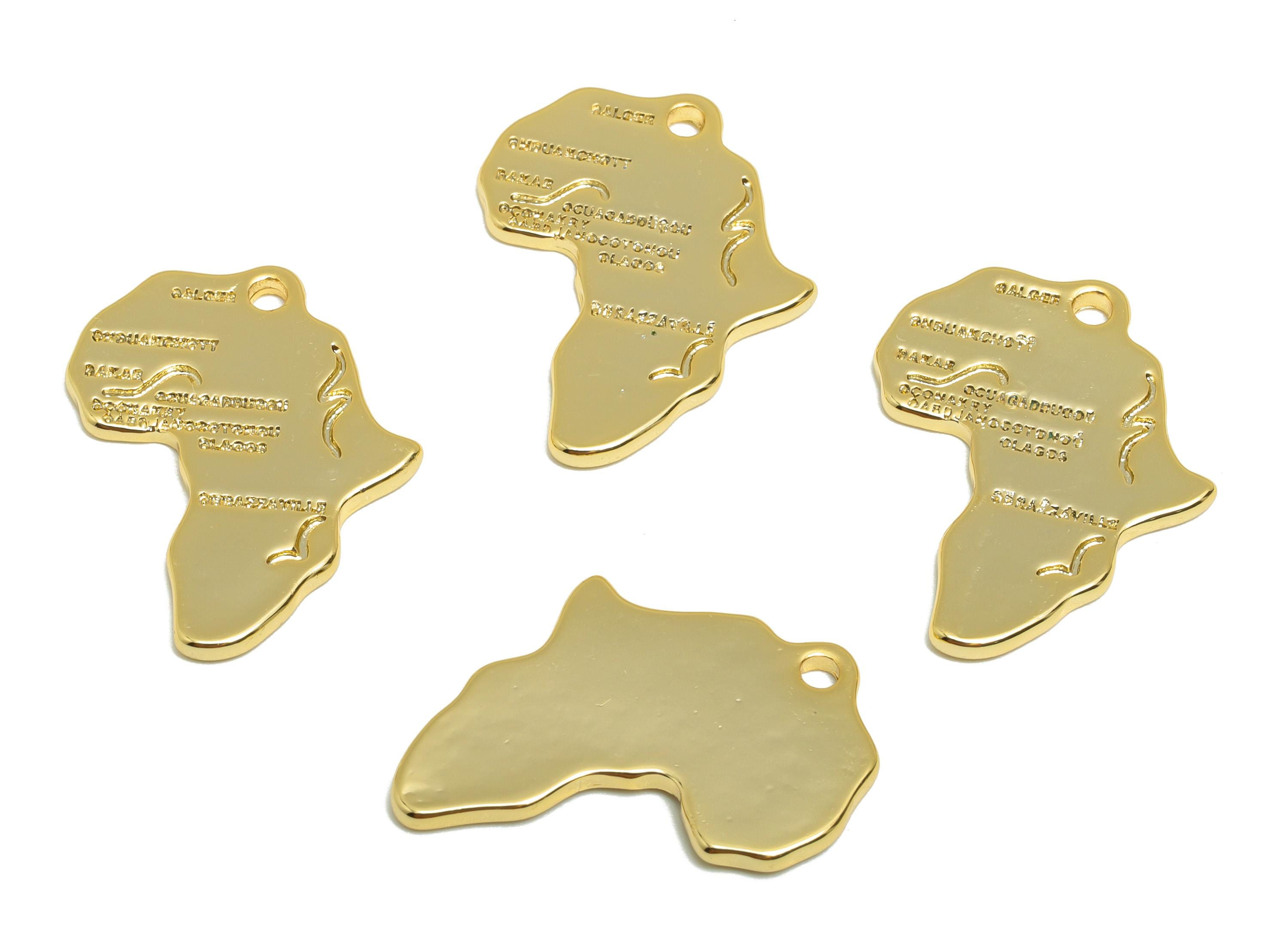 Brass African Continent Charm - Gold Map Earring Charm for Bracelet - Pendant with Loop - 18K Real Gold Plating - 23.2x18.4x1.37mm - RGP8823 - DOMEDBAZAAR