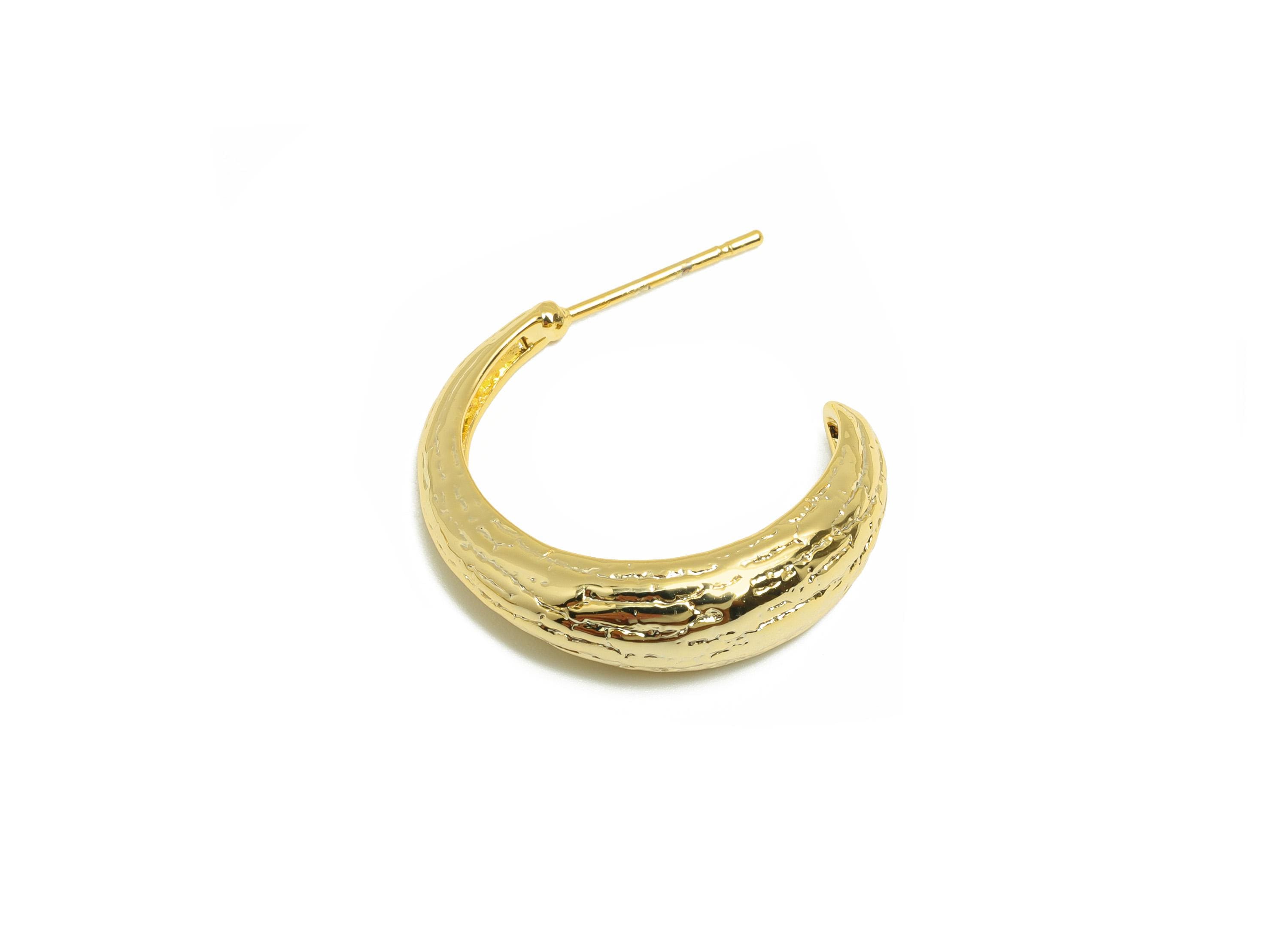 Brass C Moon Earring - Gold Hammered Earring Stud for Girls - Textured C Hoop Earring Post - 18K Real Gold Plating - 25x22x6.3mm - RGP8824 - DOMEDBAZAAR